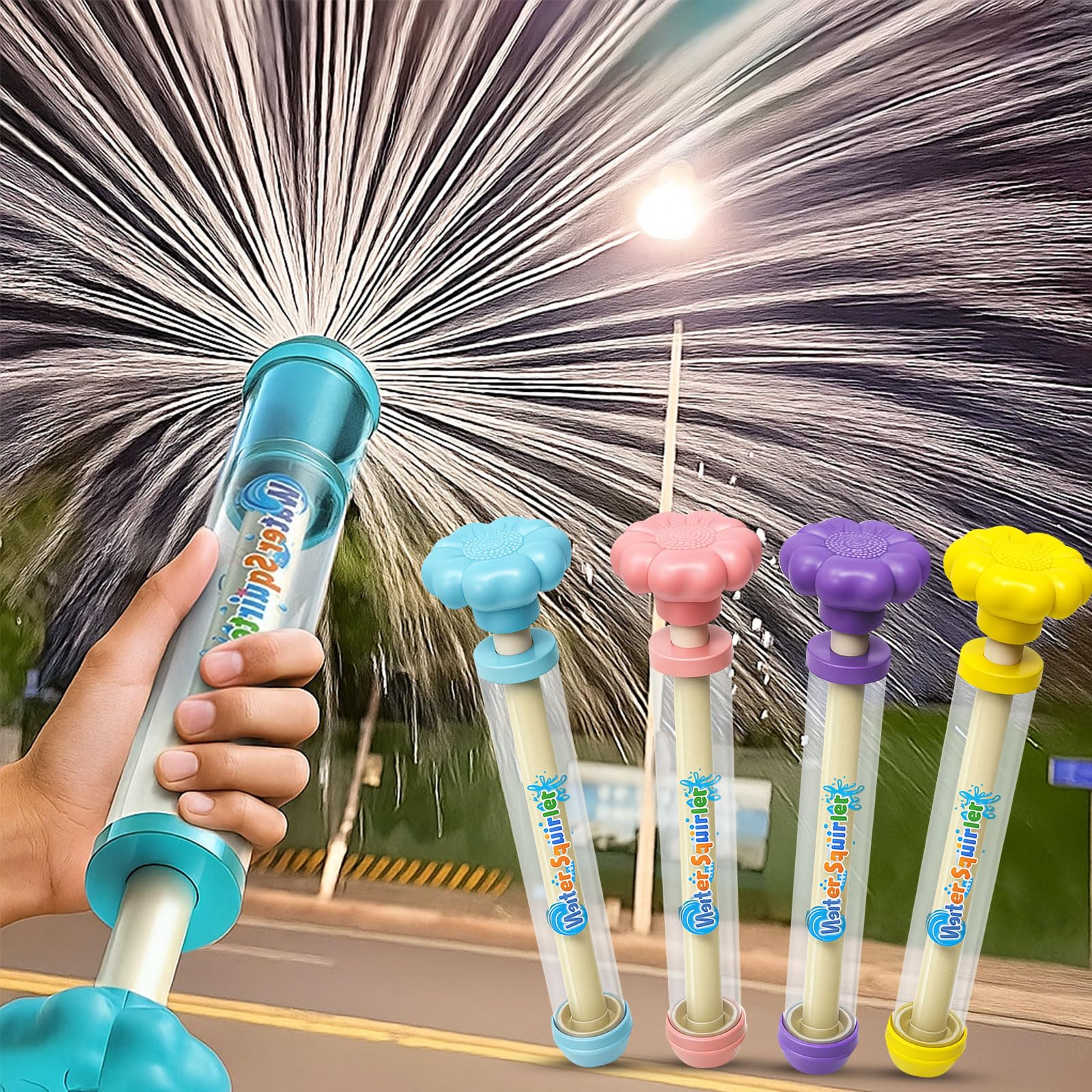 Lot De 4 Pistolets à Eau Effet Feux D'artifice – Haute Pression, 360°, Pour Piscine, Plage, Jardin, Dès 3 Ans