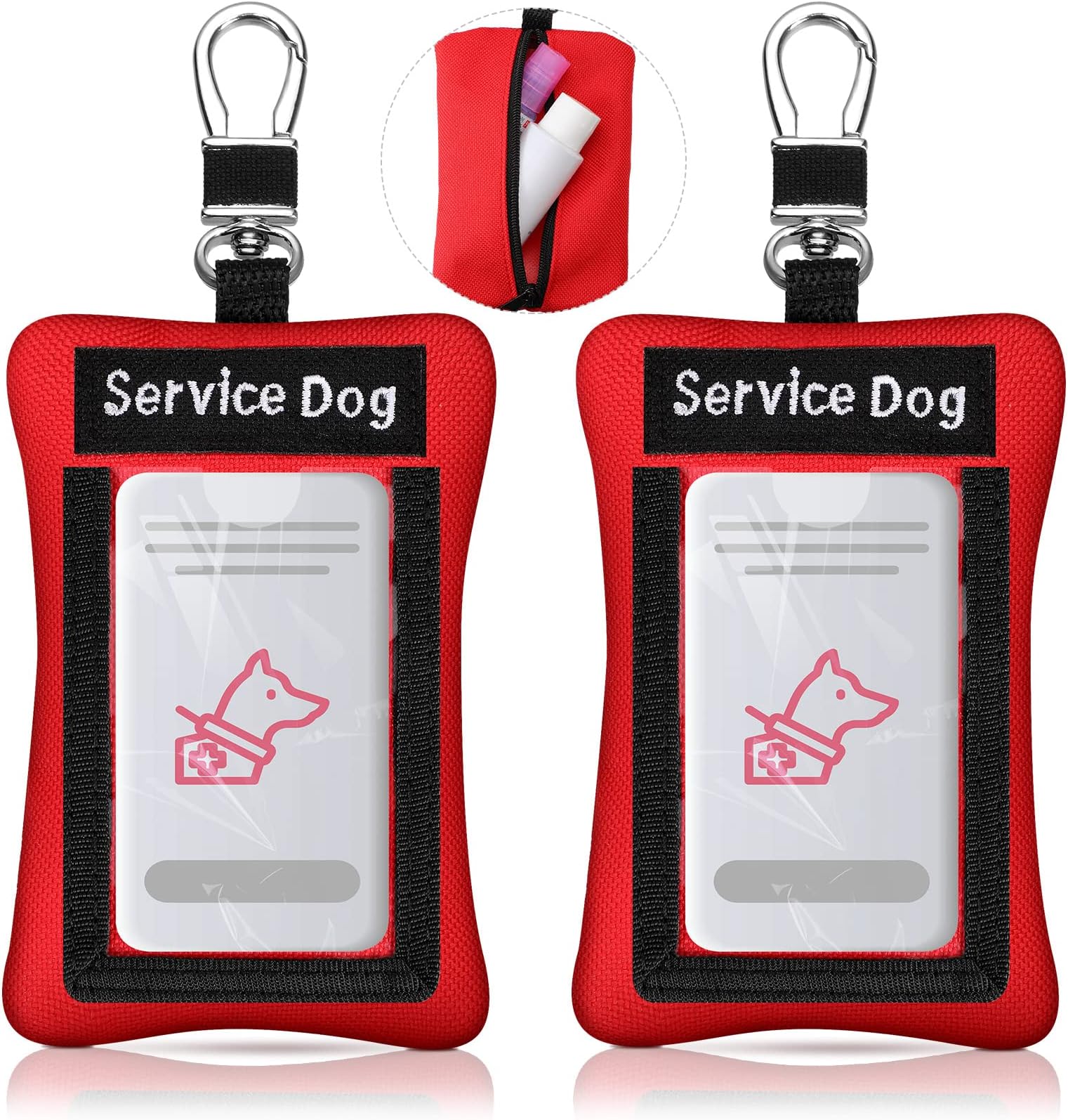 Oudain 2 Pcs Service Dog ID Holder Identification Service Dog Clip on Badge Holder Display Your Doggy Zippered Pouch Carry Small Items Clip on Badge Pocket with Card Slot