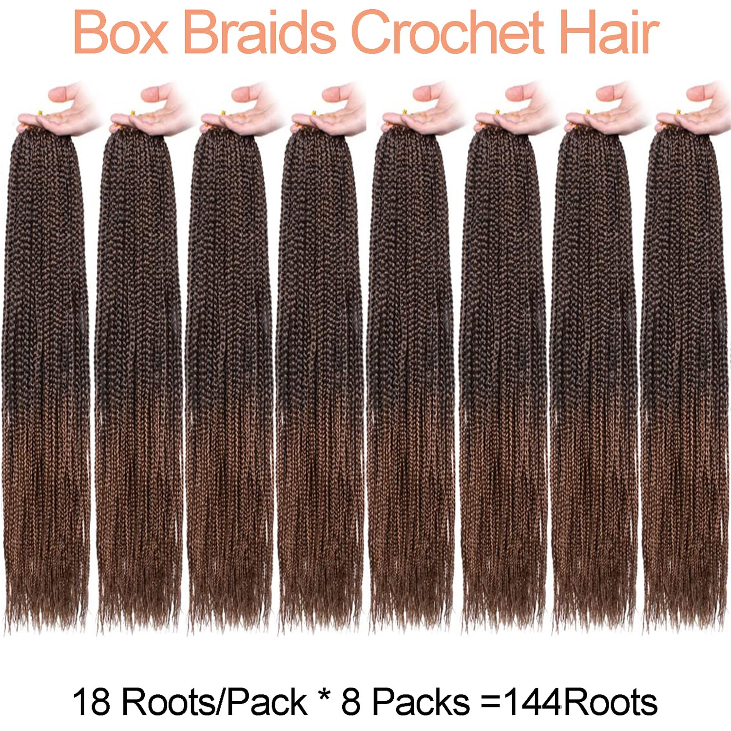 Mscat 8 Packs 18 Inch Box Braids Crochet Hair Pre-looped Knotless Medium 3X Braids 144 Strands Synthetic Crochet Hair for Women (T30#) - Image 4