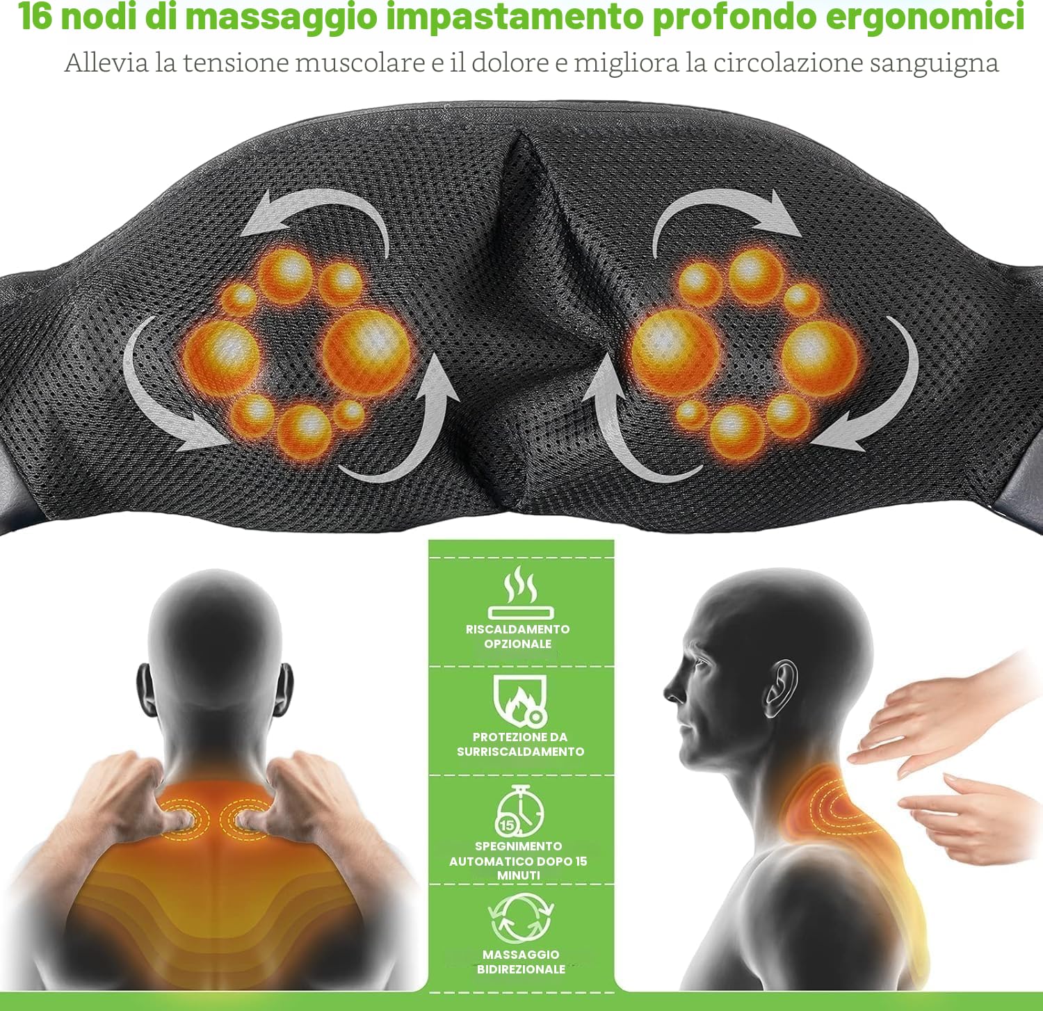 Cotsoco Massaggiatore Cervicale, Massaggiatore Cervicale Collo Spalle e Schiena Senza fili Migliorato con Calore, 3 Velocità Regolabili e Direzione Regolabile, Ottimo Regalo per Donne/Uomini/Genitori