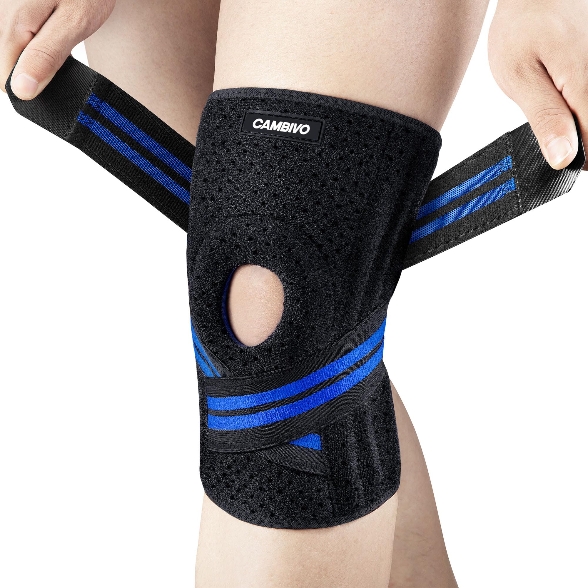 CAMBIVO Ginocchiera Ortopedica Regolabile, Tutore Ginocchio con Stecche Laterali e Cuscinetti in Gel, Ginocchiera Rotulea Legamenti Crociati per Artrosi Ginocchio, Menisco Lesionato, 1 Pezzo