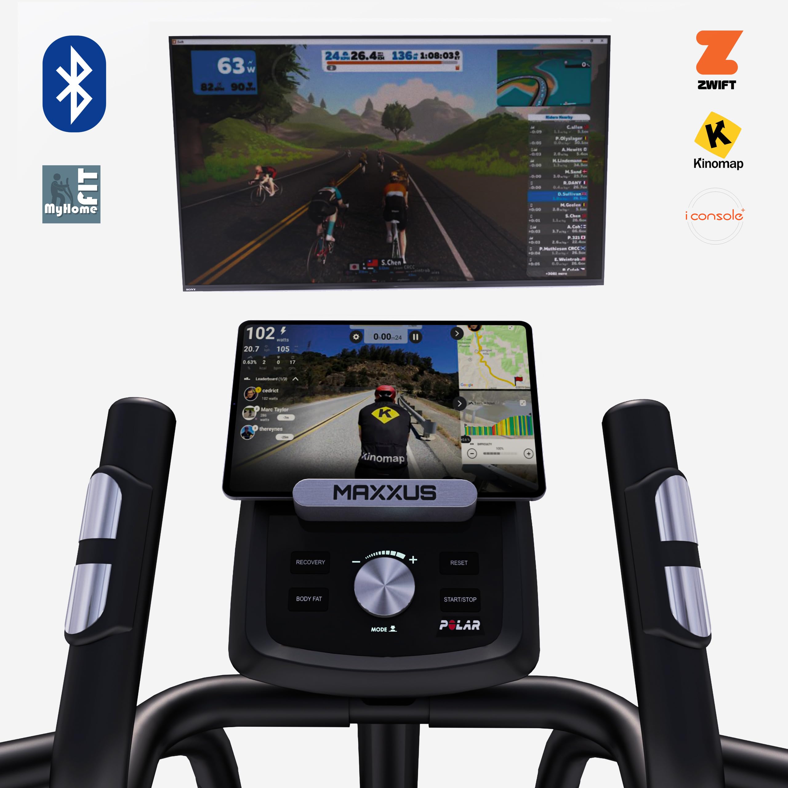 MAXXUS CX 5-1 Vélo Elliptique Appartement Mixte - 16 Niveaux de Résistance – Inertie 24kg – CrossTrainer Silencieux – Foulée 54cm pour Homme et Femme – Appli – 16 Programmes – Marque Allemande