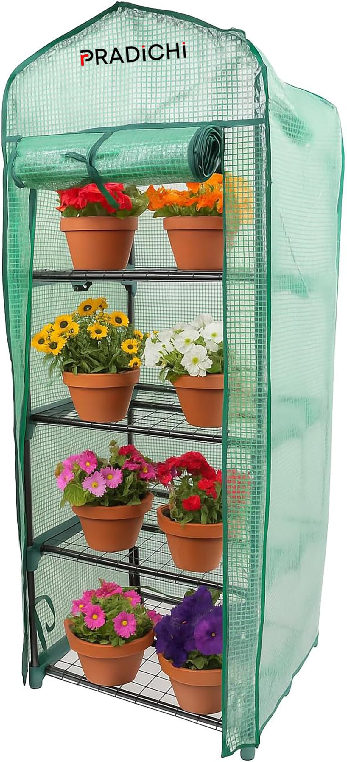 PRADICHI Greenhouse 4 Tier Mini Green House for Indoor & Outdoor Use | Heavy Duty Garden Grow House | Ideal for Growing Vegetables, Flowers, Herbs, and
