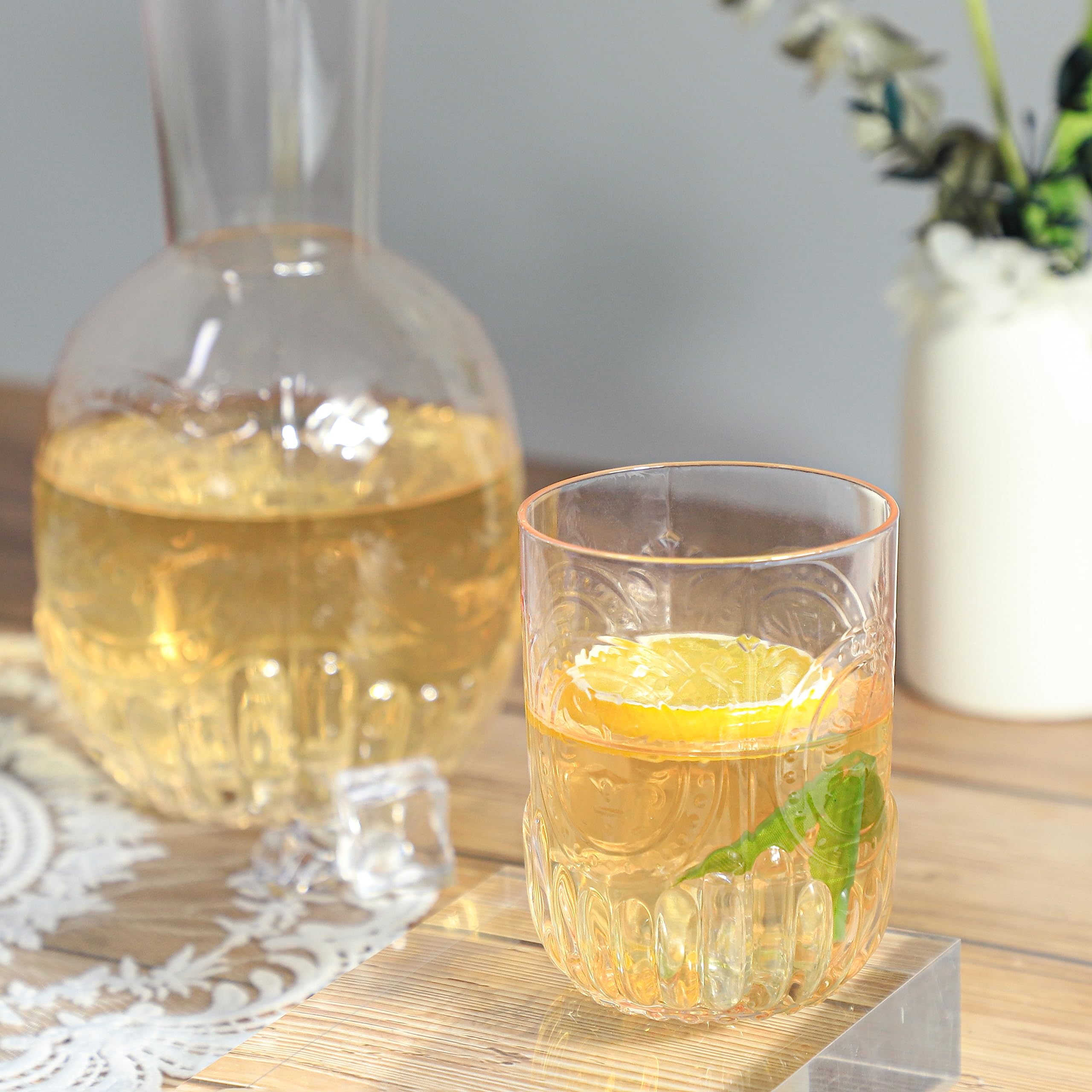Jarra de agua de noche de cristal transparente retro con vaso de vidrio, jarra de vidrio de alivio y taza de noche