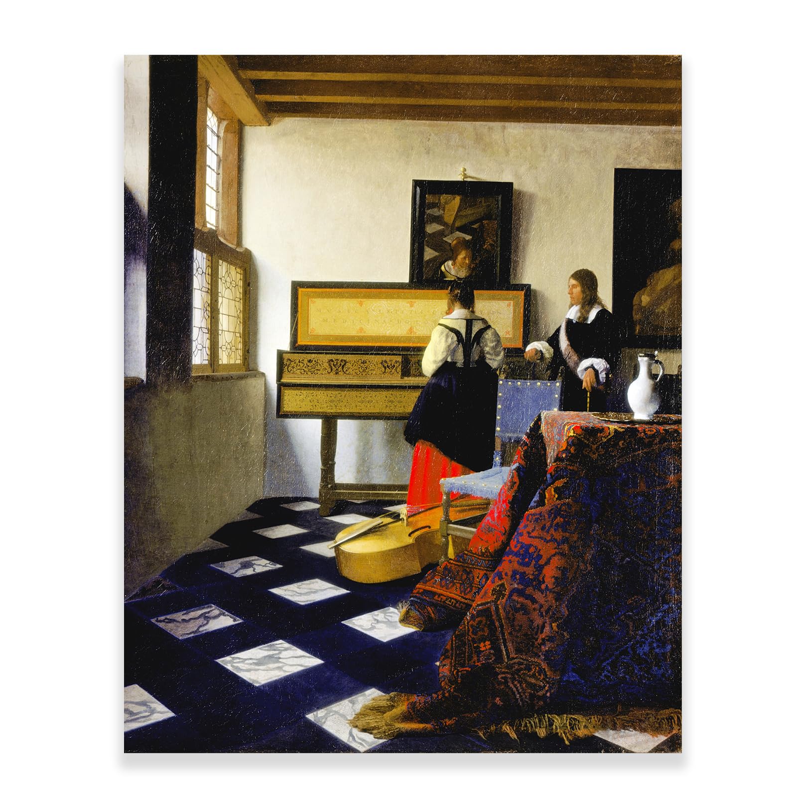 Johannes Vermeer Paintings - The Music Lesson Print Poster - Oil Painting Reproduction - Fine Arts Poster Print Giclee Wall Decor for Living Room Bedroom Unframed (12x15in/30x38cm)