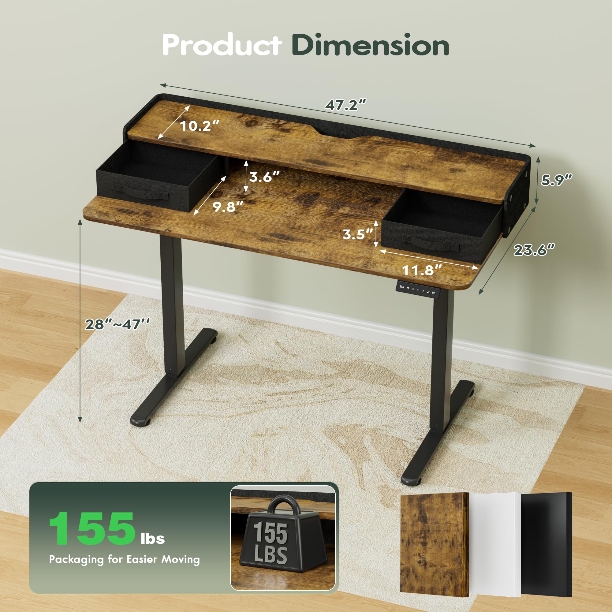Homall Electric Standing Desk with 2 Drawers Adjustable Height Computer Desk with Monitor Shelf Sit Stand Table with — view 3
