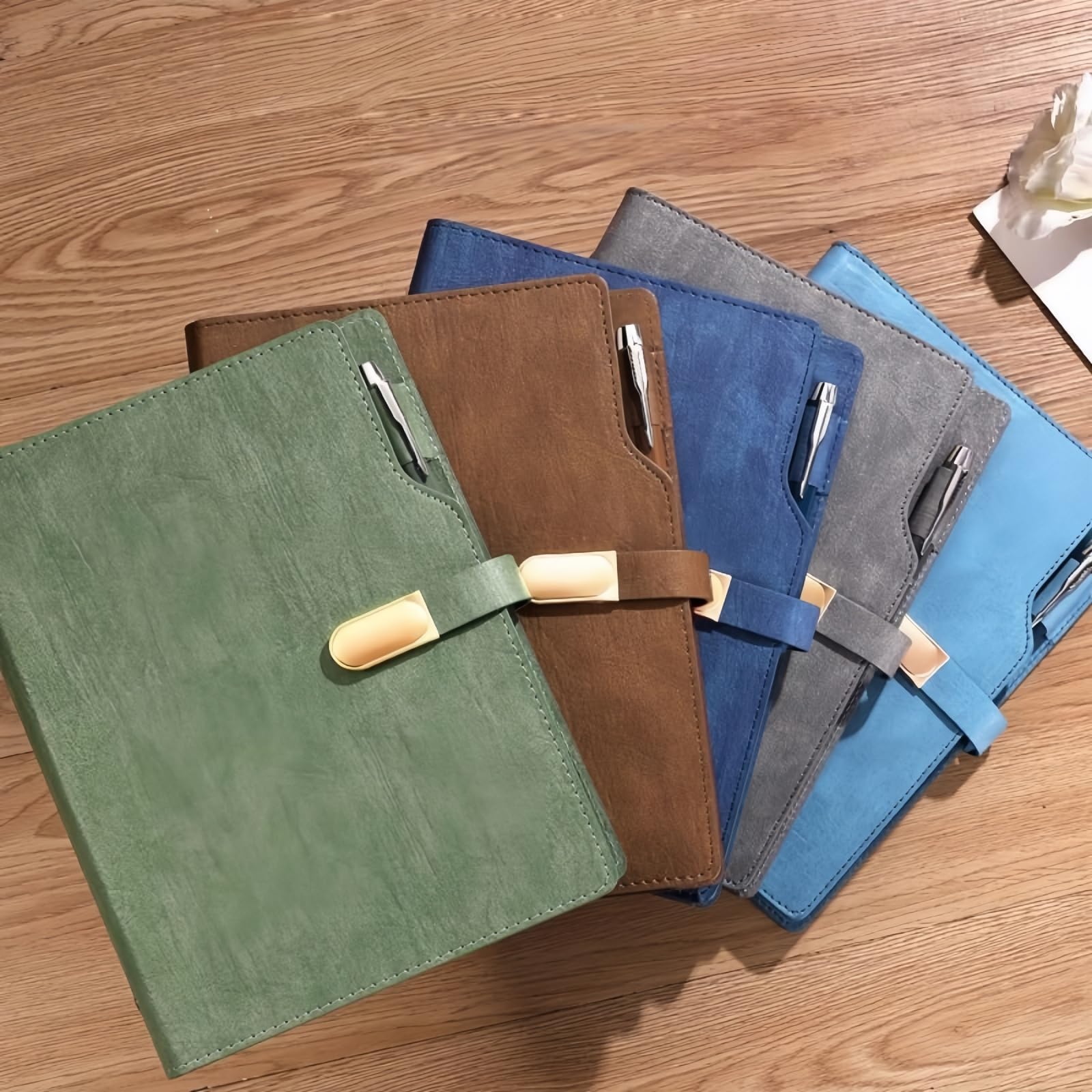 Personal Organizer, Business Notepad, Notebook, Diary, Loose Leaf, A5 Binder, PU Leather, Lightweight, 6 Holes, Magnetic Design, Storage Wallet, Card Slots, Pen Holder, Thick Hands, Portable