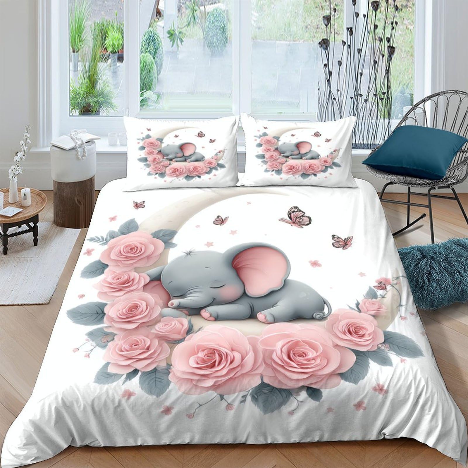 Ctjqhvkz Style-10 3D Printed Sleeping Elephant Fitted Sheet Microfiber Pink Floral Bed Cover For Bedroom Dorm Mattress Protection Decor Single（135X200cm）