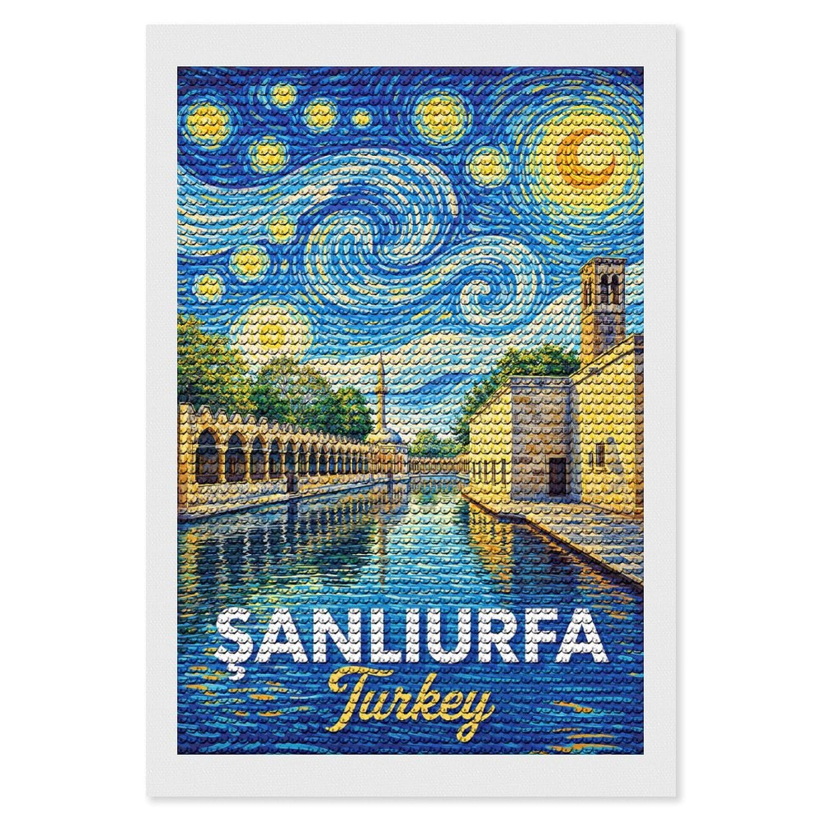 Junmoney Sanliurfa Turkey Starry Night Diamond Painting Canvas Kit 8"x12", Adhesive Canvas, Christmas Gift, Full Kit Included, Thoughtful Present