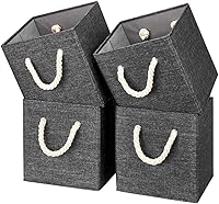 Vista 8 de i BKGOO Contenedores plegables de almacenamiento de tela de bambú gris, plegable, resistente, con asa de cuerda de algodón, para oficina en casa