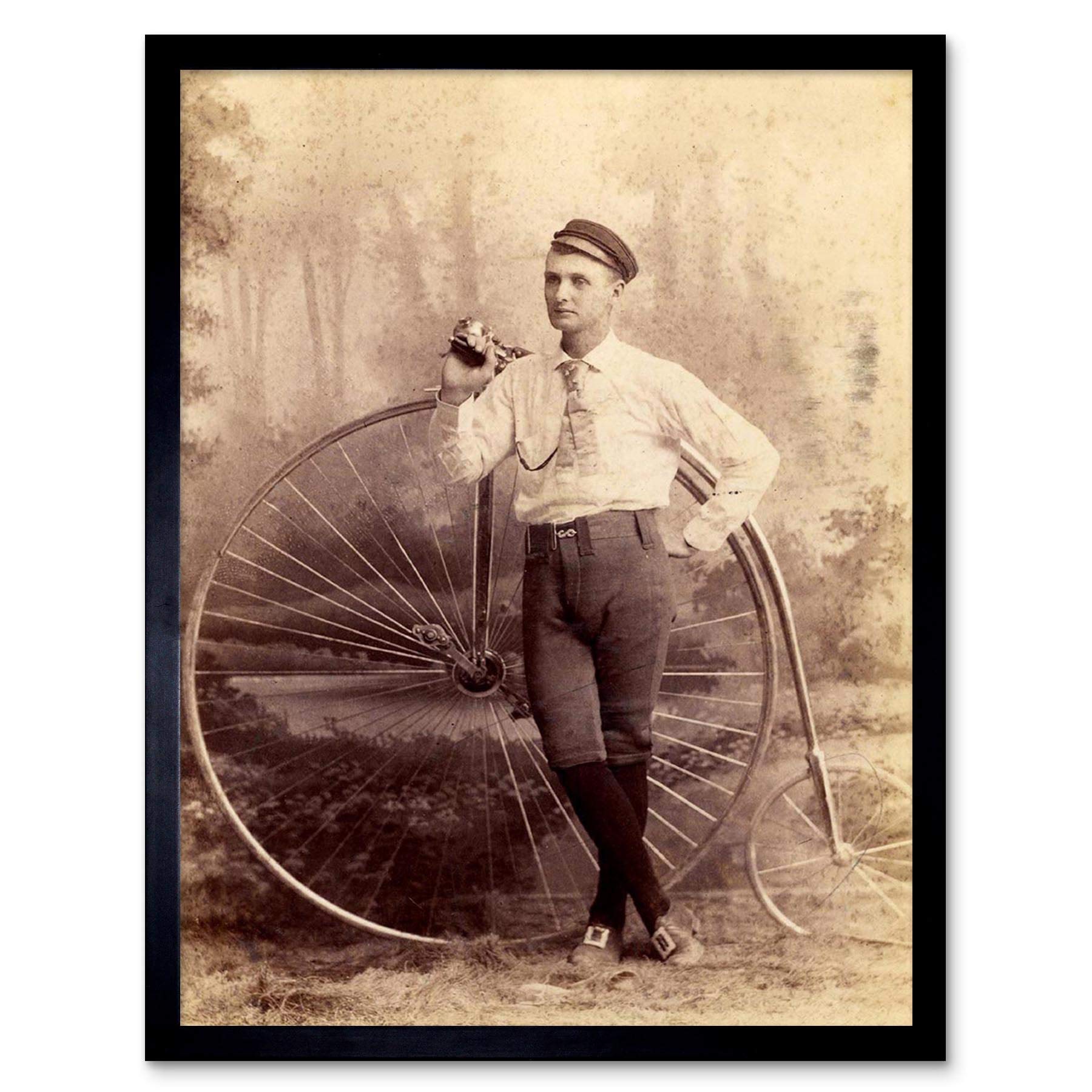 Wee Blue Coo Vintage Penny Farthing Bicycle Transport History Art Print Framed Poster Wall Decor 12X16 Inch