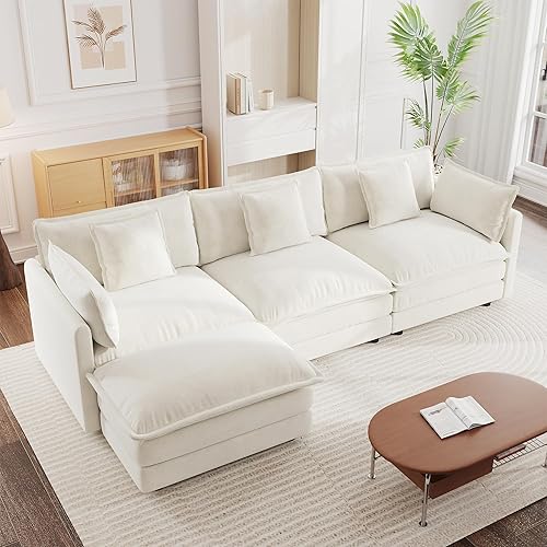 Miniatura 43 de Mikibama - Juego de sofá modular en forma de U, de 111.5 pulgadas para sala de estar, de 3 plazas, cómodo, con otomana movible, combinación de Beige