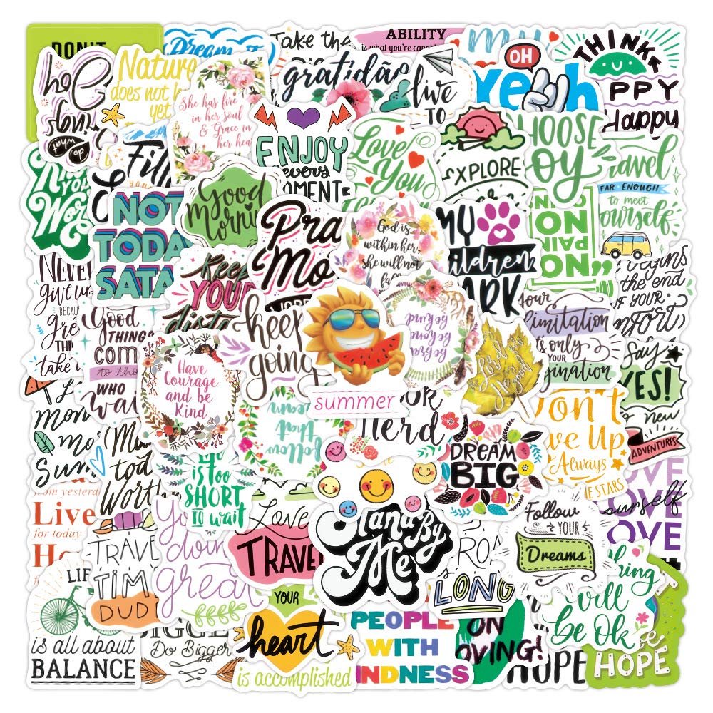Focri Positive-100 Inspirational Words Stickers | 100Pcs | Positive Motivational Quote Stickers For Laptop, Water Bottles, Teaching Rewards, Vinyl Waterproof Sticker Packs Decals, Vision Board Kit For Kids Teens