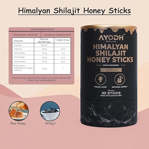 Miniatura 7 de Ayodh Palitos de miel Shilajit Pure Himalayan  Paquete de 30 (0.25 onzas), hechas con ácido fúlvico y miel natural, sabrosos palitos de miel