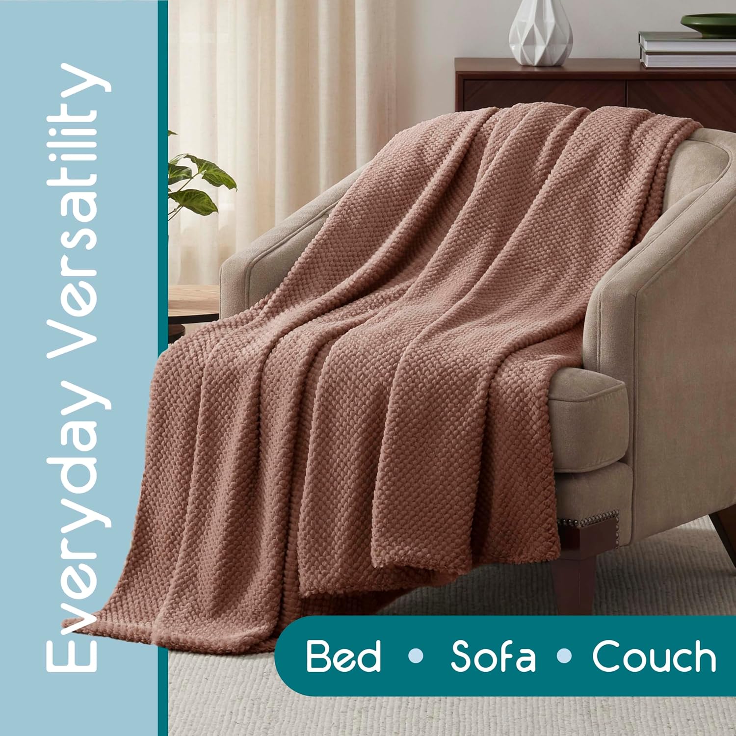 Vellux Plush Texture Blanket – Ultra Soft Queen Bed Blanket for All Season Comfort – Lightweight Cozy Throw for Couch, Bedroom, Travel & Pets – Copper - Image 4