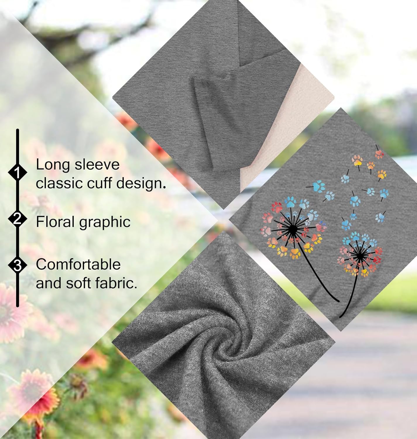 Women's Vintage Floral Long Sleeve T Shirt Boho Floral Printed Shirt Wildflower Graphic Tee Casual Tops - Image 6