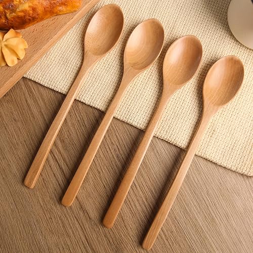 Miniatura 6 de Juego de 6 cucharas de madera, cucharas ovaladas de madera para mezclar, cucharas de mango largo, antiadherentes, utensilios de cocina de estilo