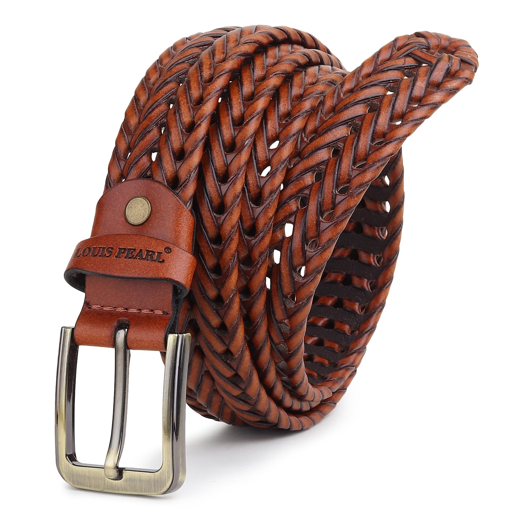 Braided Leather Belt for Men | Handcrafted Woven Strap with Micro-Adjustable No-Holes Fit | Antique Brass Single-Prong Buckle | Size (30–44) | Gift Boxed | Casual wear-image-29