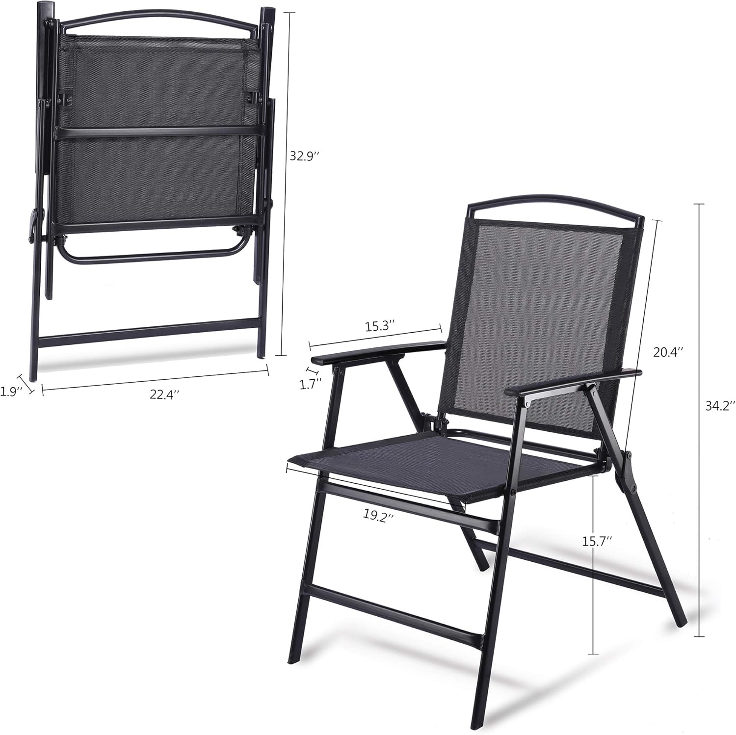 Buy Bylring Patio Folding Sling Dining Chairs Portable Outdoor Indoor Backrest Household Seats For Outside Lawn Garden Balcony Pool Yard With Armrest Set Of 4black Online In Indonesia B08dhh1h93