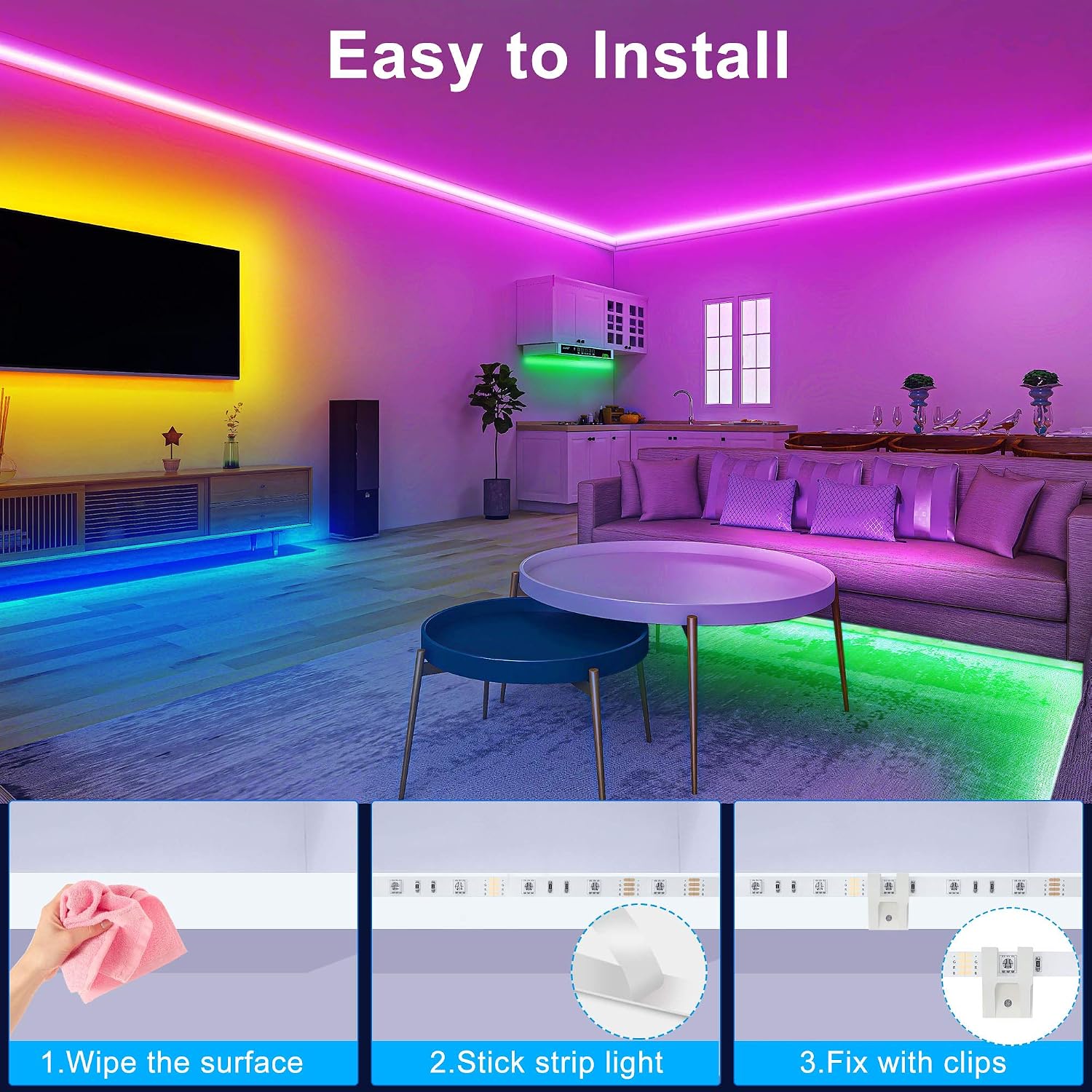 40ft Led Strip Lights, App and Remote Control Led Light Strips, Music Sync Color Changing DIY Mode SMD 5050 RGB Flexible Led Lights for Bedroom Room Kitchen Bar Party Festival Home Decoration DIY