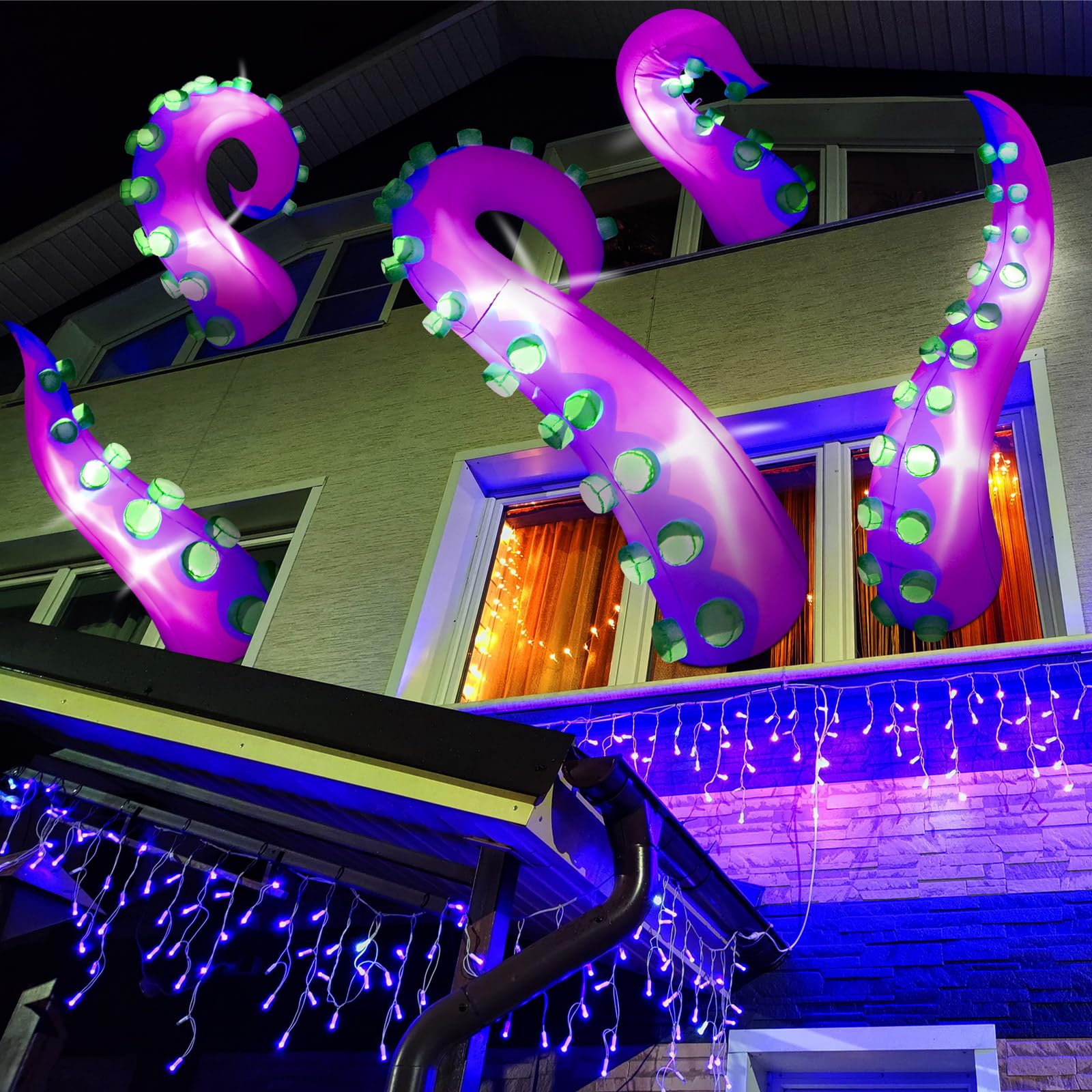 Libima Aufblasbares, beleuchtetes riesiges Oktopus-Tentakel mit eingebauter LED, die aus dem Fenster ausgebrochen ist, Dekoration für Halloween, Fensterdekoration, Außenbereich, Hof, Rasen, Garten