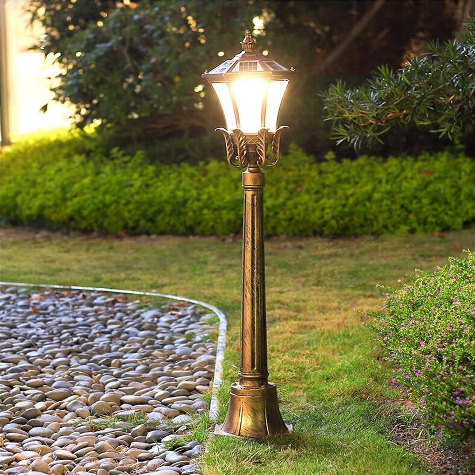 QUSYZD Solar Post Lights Lamp Post Lights Outdoor Creative Post Light Solar Aluminum Pole Light Led Super Bright Street Lamp Garden Villa Outdoor Waterproof Lawn Light,Brass-215CM