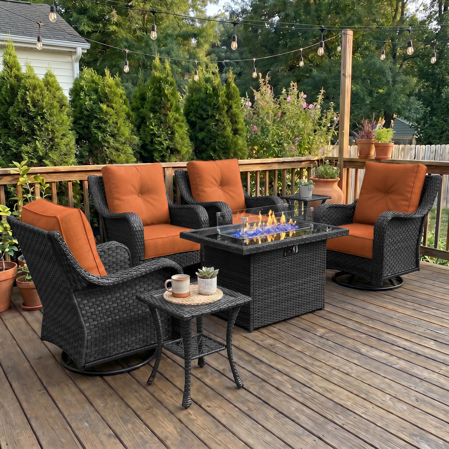 LayinSun 7 Piece Wicker Outdoor Furniture Set with 6-inch Comfy Cushions