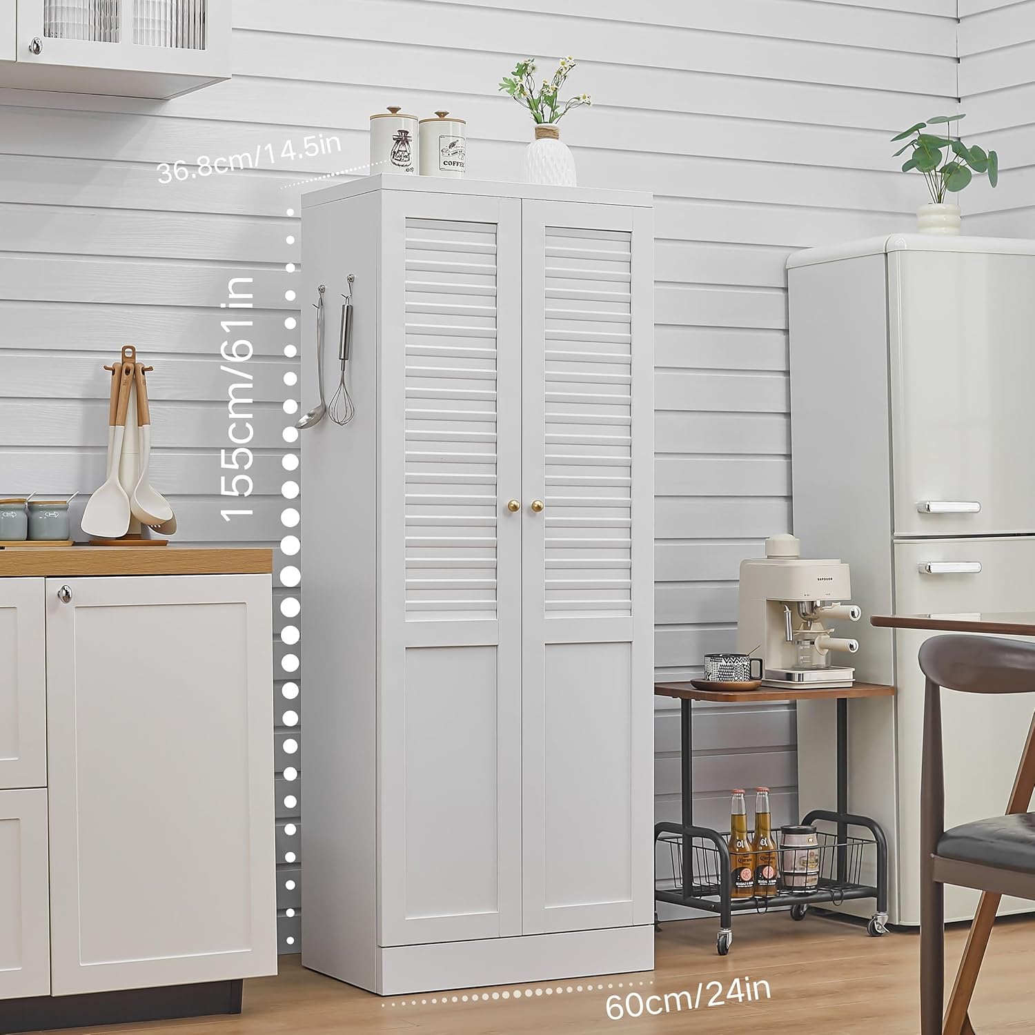 61'' Metal Pantry Cabinet with 4 Adjustable Shelves, Freestanding Steel Storage Cabinet for Kitchen & Home