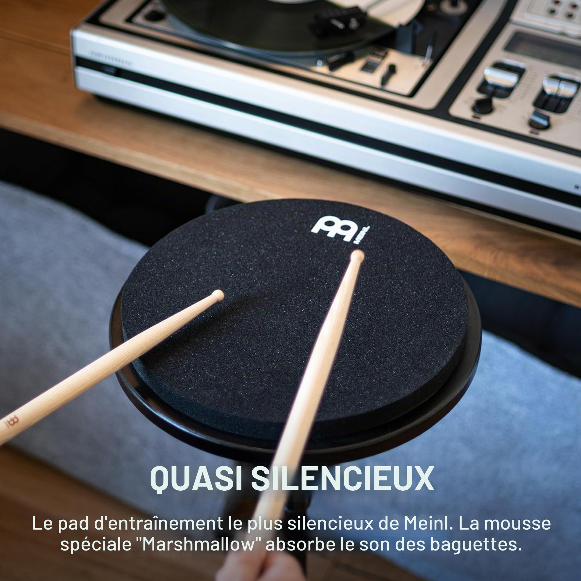 Meinl 12" Marshmallow Pad Black Base | Montage sur pied, son de collage presque silencieux, rebond réduit, pour les batteurs de tous niveaux de compétence