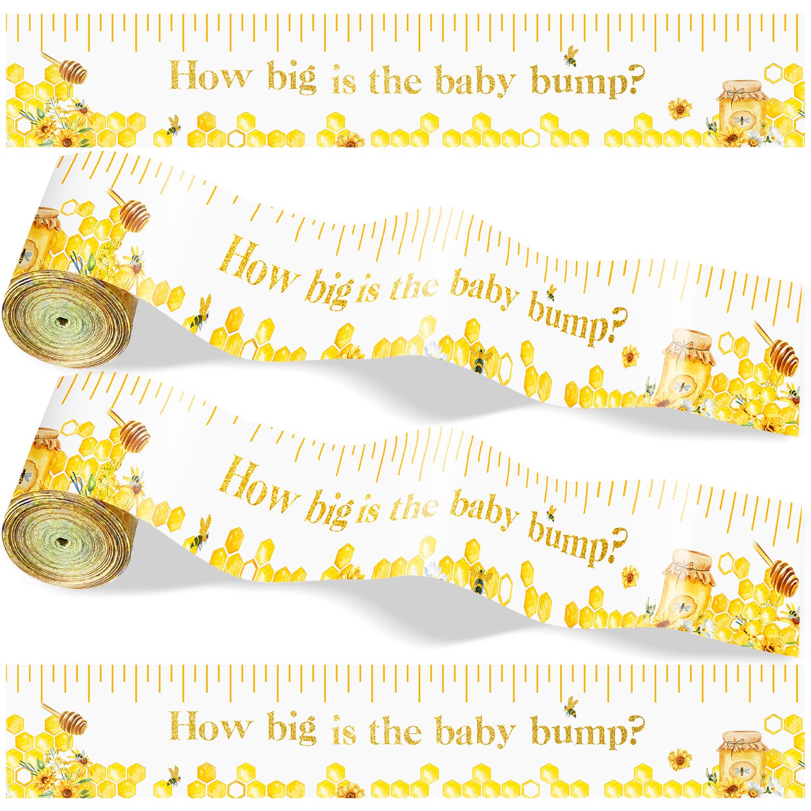 Baby Shower Games, 2 Rolls 2 Inch x 150 Feet Belly Measure Game, Bee Baby Shower Tummy Measure Belly for Party Favors Supplies