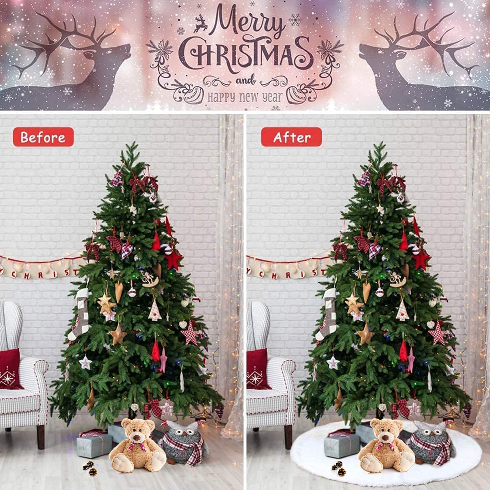 Gonna Per Albero Di Natale In Pelliccia Sintetica - Tappeto Decorativo 90cm Per Base Albero - Foto 2