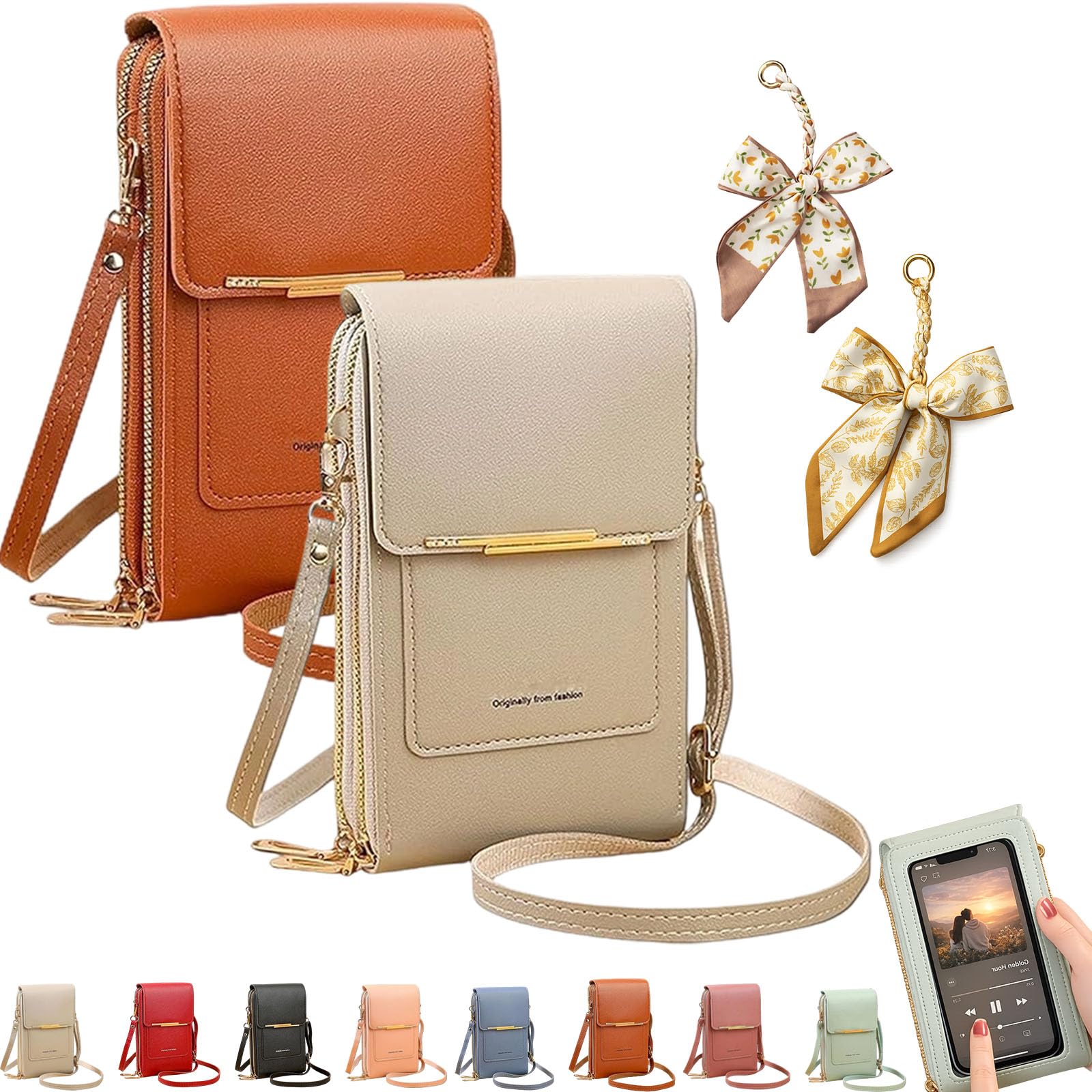 Women's Touch Screen Mobile Phone Messenger Bag, RFID Leather Crossbody Wallet Purse, Anti-Theft Shoulder Strap — view 19