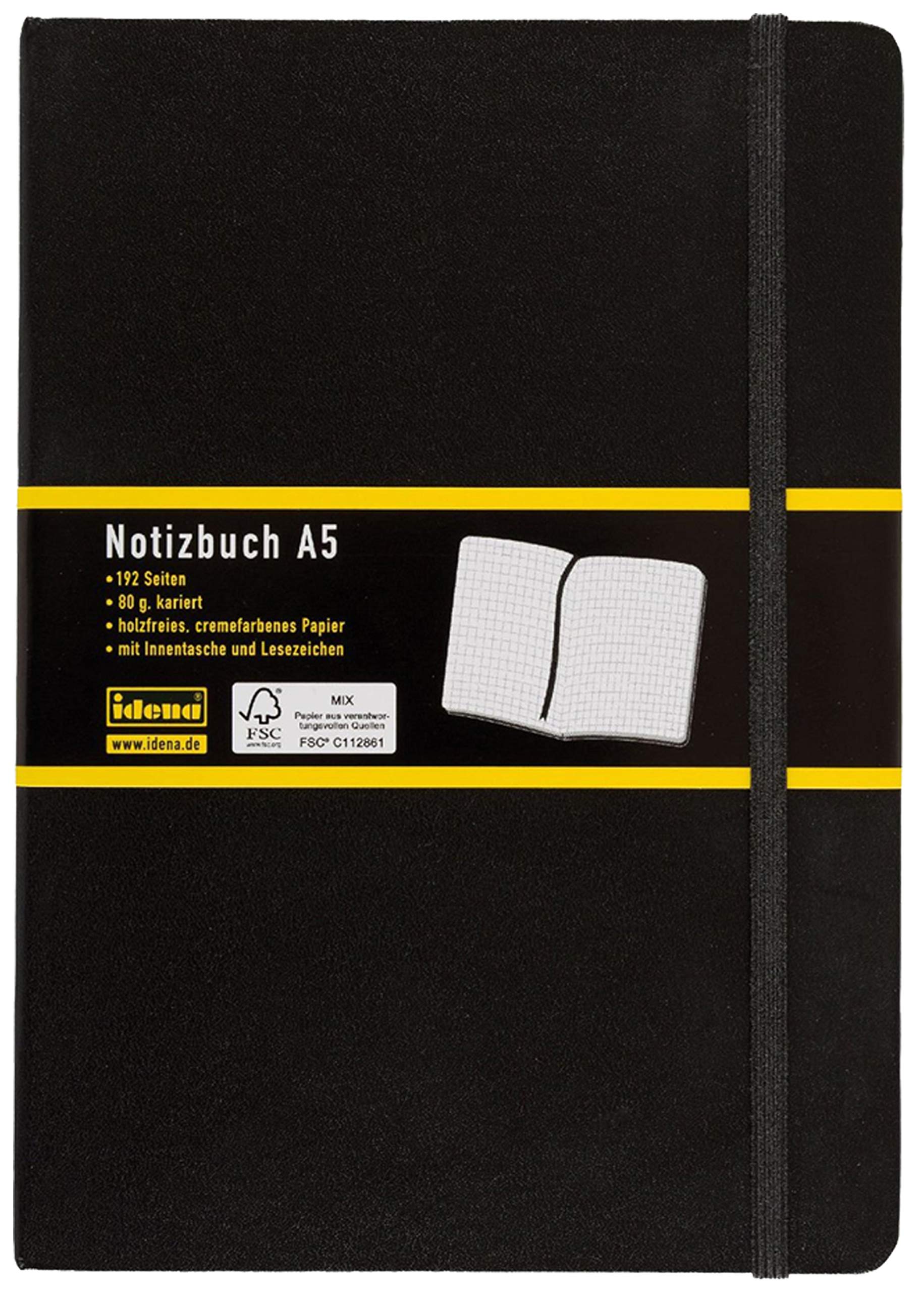 Idena 209281 Notizbuch FSC-Mix, kariert, Papier cremefarben, 96 Blatt, 80 g/m², Hardcover in schwarz (10 Stück, A5)