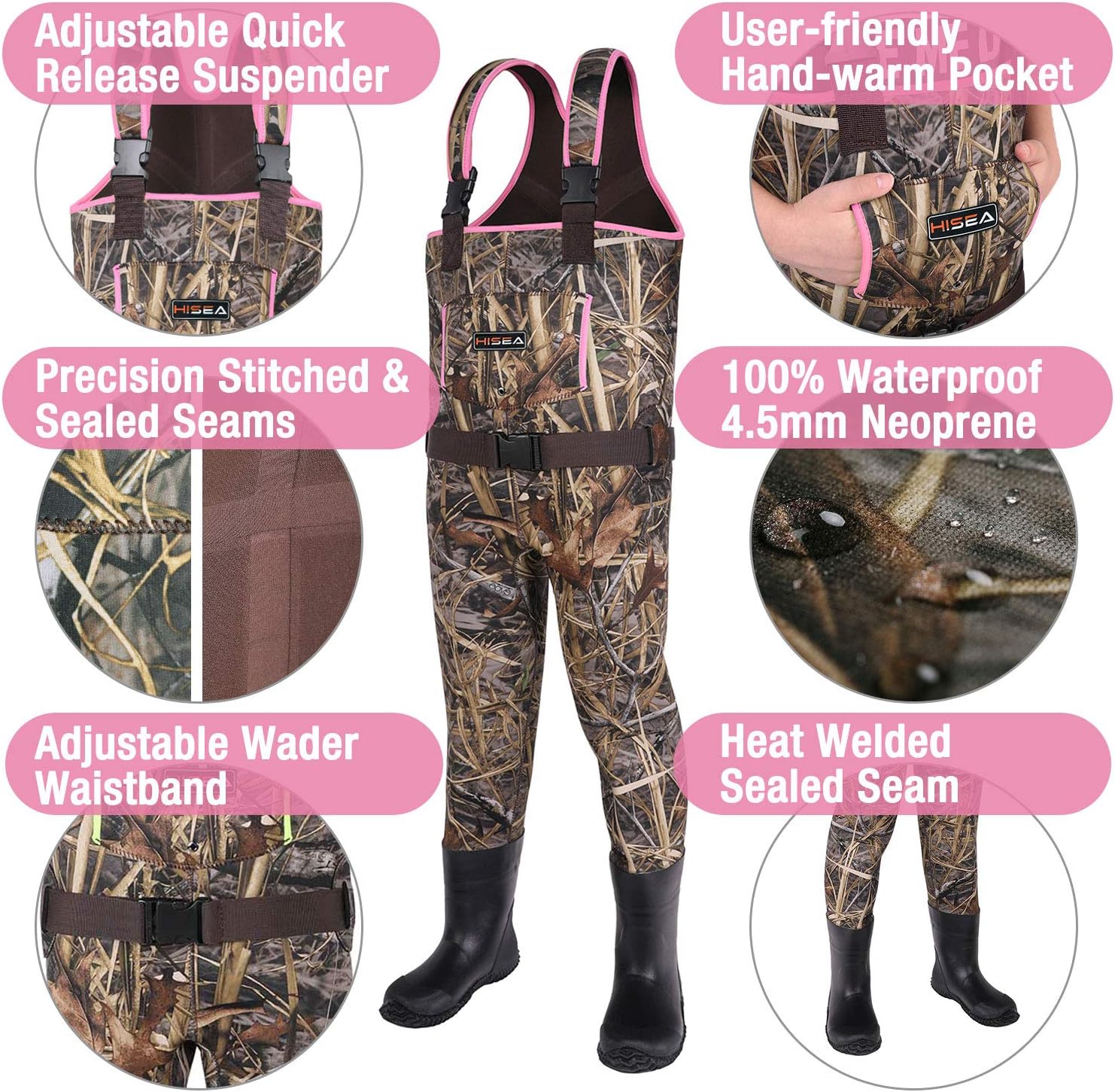 HISEA Kids Chest Waders for Toddler & Children, Youth Neoprene Waterproof Hunting Fishing Wader with Insulated Boots Boy Girl