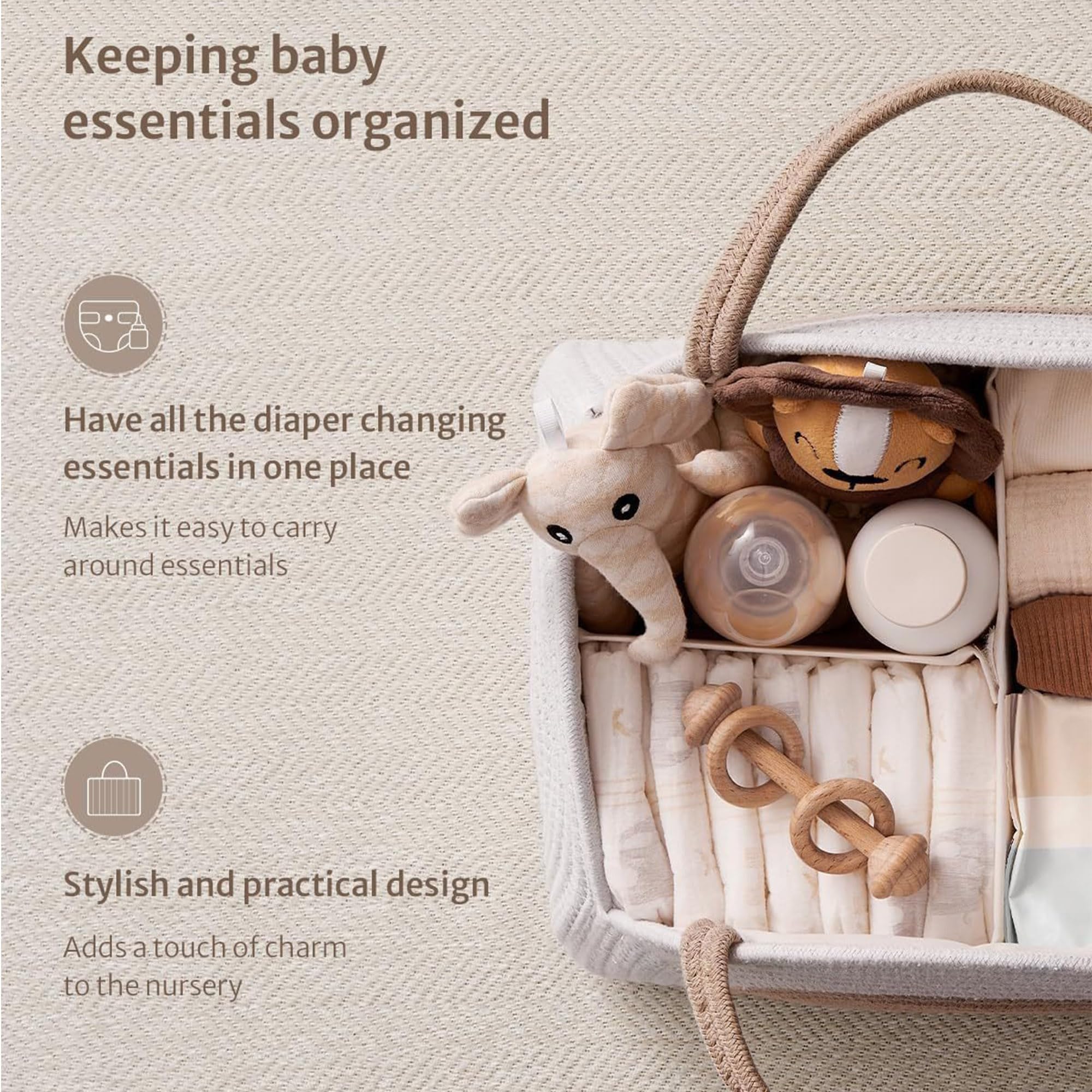 YUEMING Cestino Porta Pannolini, Organizer Fasciatoio per Neonati, Cesto Prodotti Neonato con Divisorio, Cestino Porta Pannolini Fasciatoio, Baby Pannolino Caddy Organizer (Bianco)