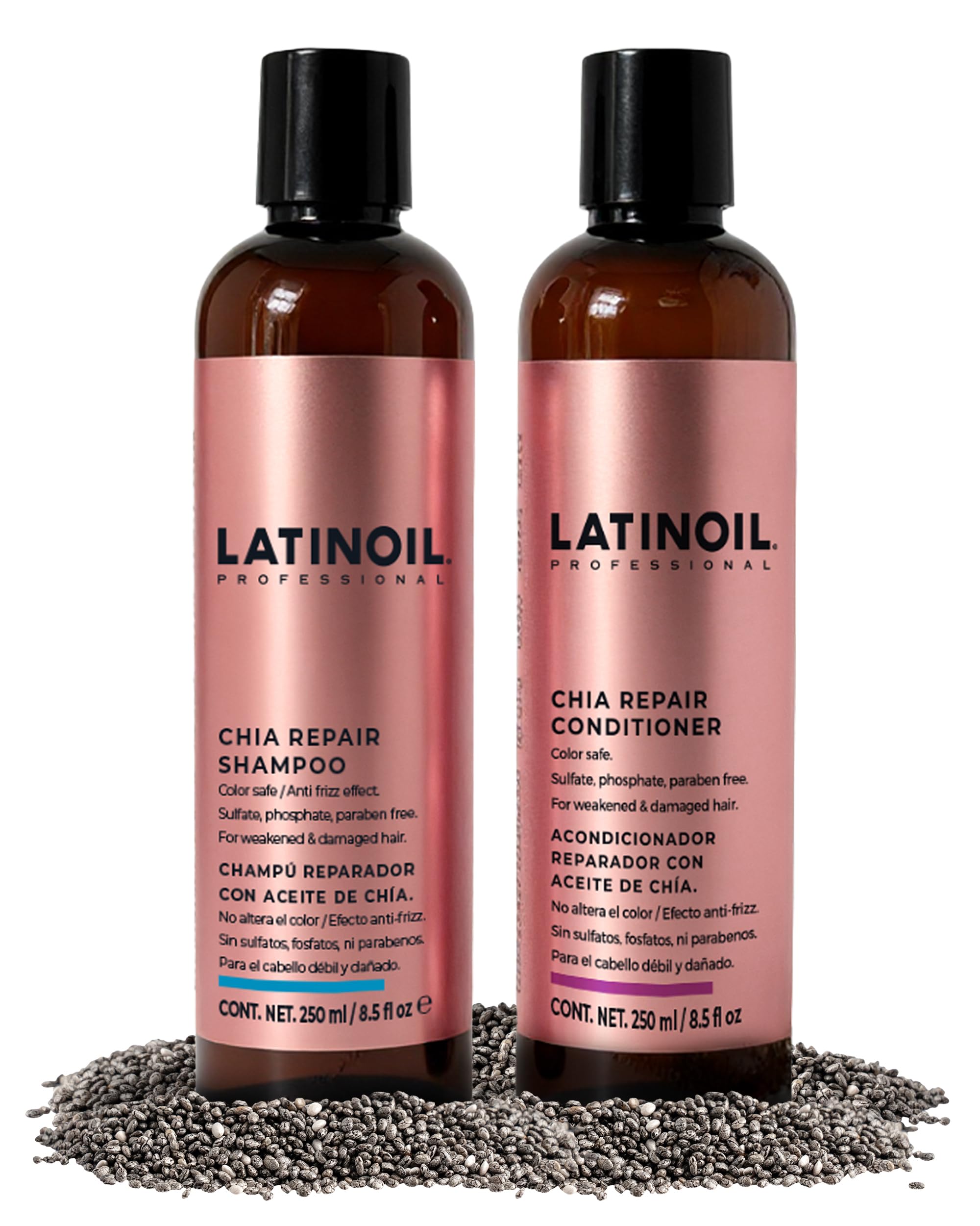 LATINOIL Chia Seeds Hair Repair Shampoo And Conditioner Sulfate & Paraben Free - Very Rich Natural Treatment Product, Thicken the Hair, Safe for Color