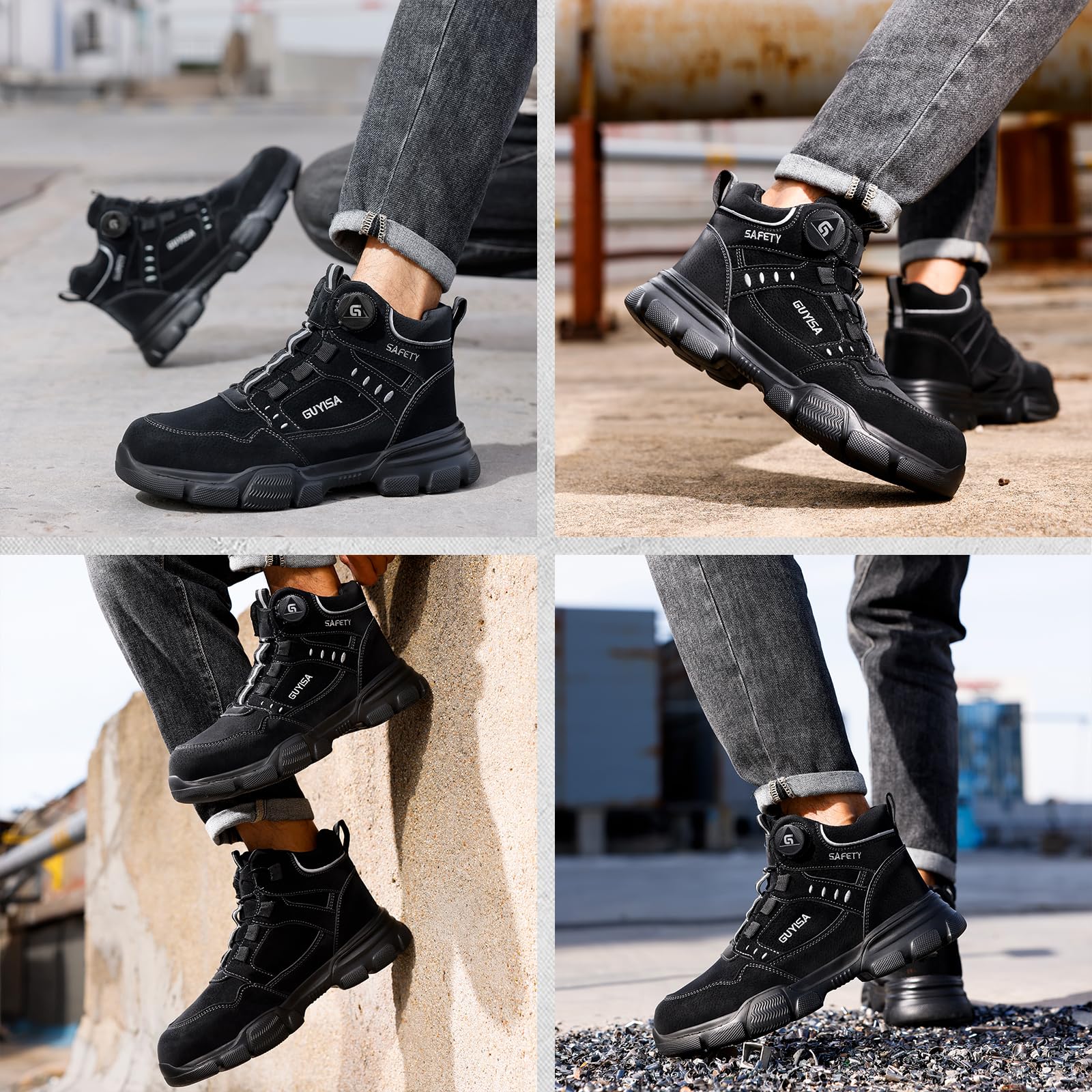 Sicherheitsschuhe Herren Leicht Arbeitsschuhe Hoch mit Drehknopf Sicherheitsstiefel Sportlich rutschfest Stahlkappen Wasserdicht Schutzschuhe 36-46 EU