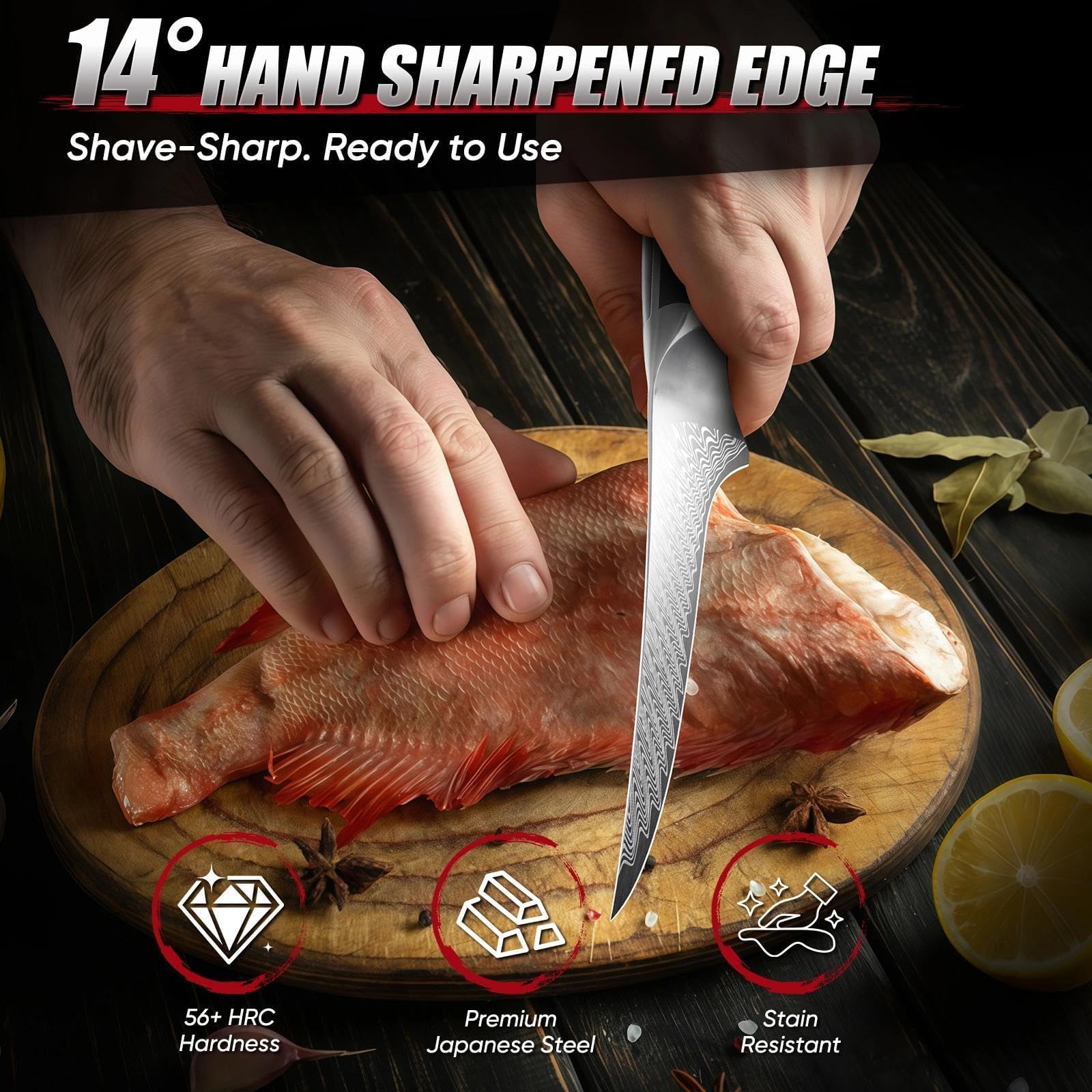 DRAGON RIOT Filetiermesser Fisch - Profi Fischmesser und Ausbeinmesser, Scharfes Fischfiletmesser mit Flexibler Klinge, Japanischem Fisch Messer mit Scheide