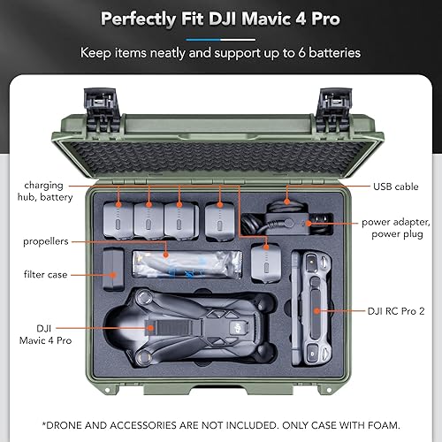 Miniatura 2 de Lykus Titan M400 - Funda rígida impermeable para DJI Mavic 4 Pro, DJI RC Pro 2RC2, se adapta a hasta 6 baterías y accesorios en Fly More