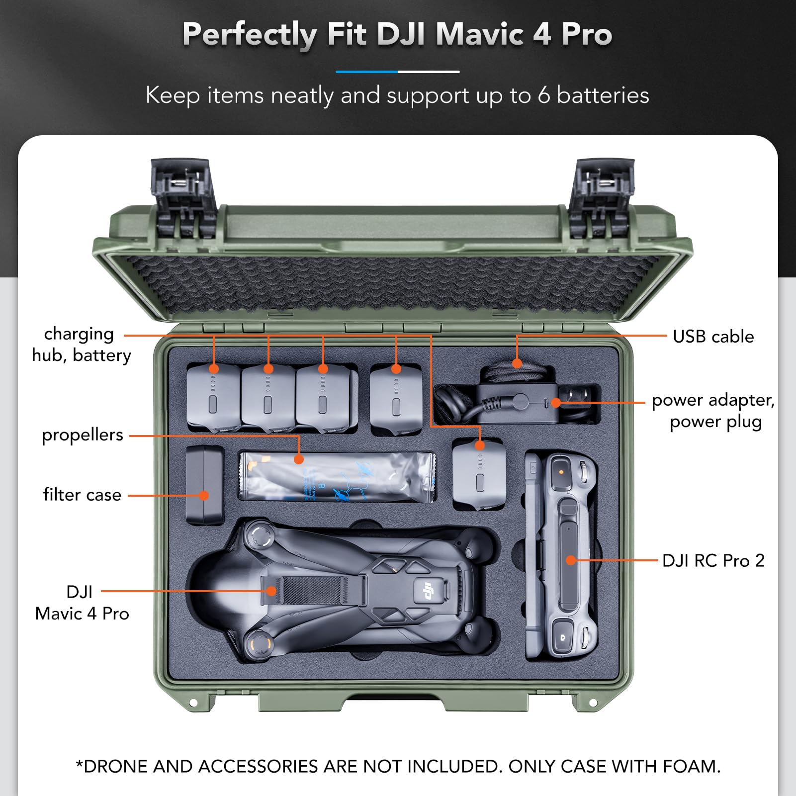 Lykus Titan M400 Mallette Valise Sac Case pour DJI Mavic 4 Pro, DJI RC Pro 2/RC2, Convient jusqu'à 6 Batteries et Accessoires dans Fly More Combo/Creator Combo[Valise Uniquement]