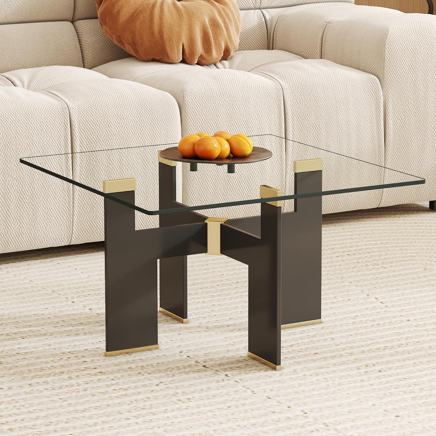 24x24 Inch Square Tempered Glass Table Top, 0.23 Inch Thick Clear Rectangle Tabletop with 6 Anti-Slip Rubber Rings, Replacement for Dining, Kitchen, Patio & Coffee Table