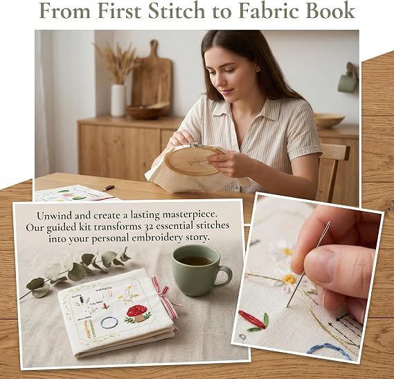 Onarieer Embroidery Stitch Book - DIY Sewing Guide with 106 Patterns for Beginners Needlework Tutorial Cross Stitch Hand Embroidery Kit
