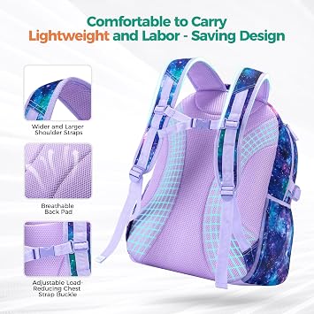 Choco Mocha Butterfly Backpack Set Kids Backpacks for Girls, Girls Backpack with Lunch Box & Water Bottle, Elementary School Bookbag Age 6-8 17 Inch, Purple
