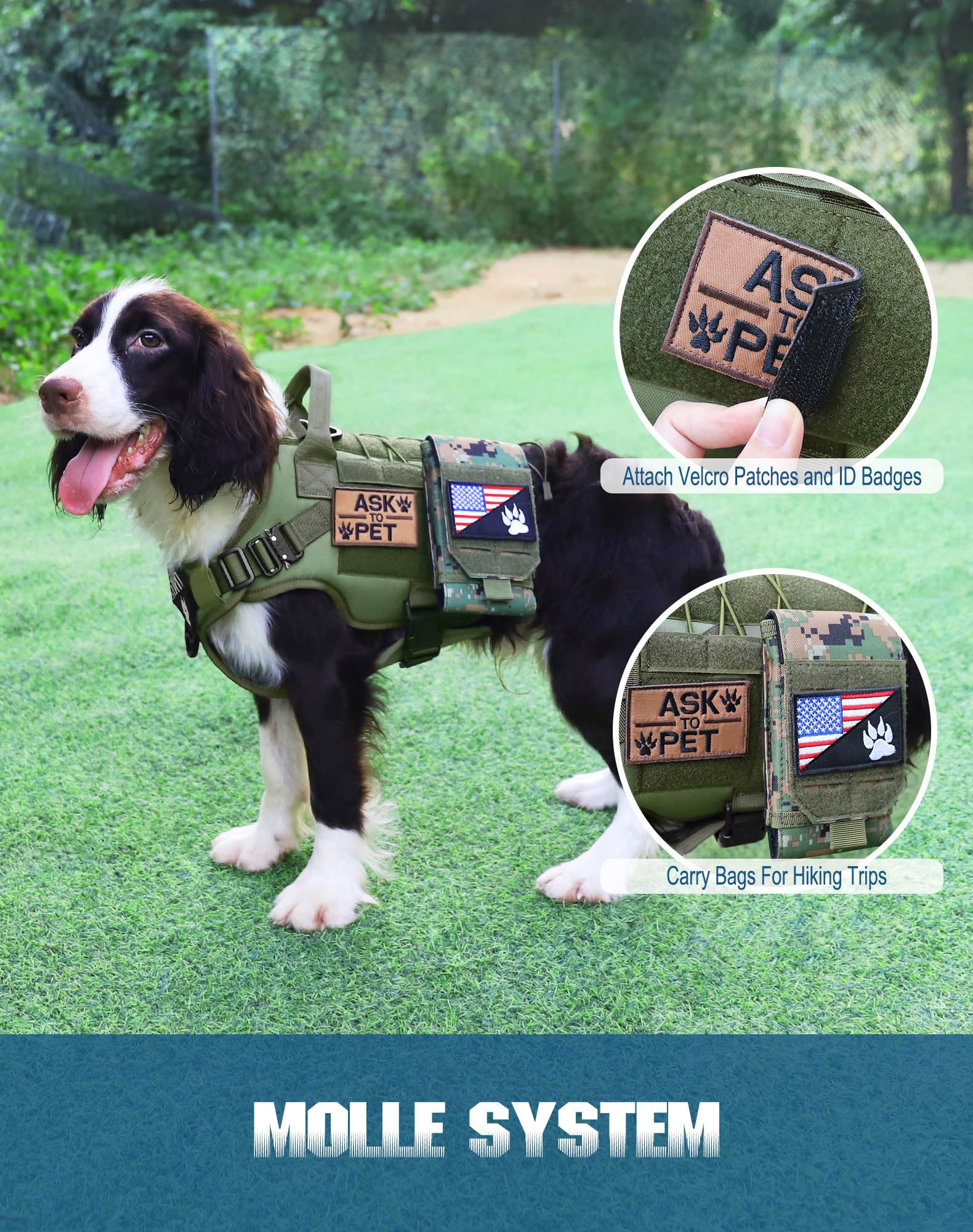 PETNANNY Arnés táctico para perro, arnés para perros de servicio, chaleco de apoyo emocional para perros medianos y grandes, chaleco ESA para perros sin tirones con gancho y bucle, chaleco Molle de