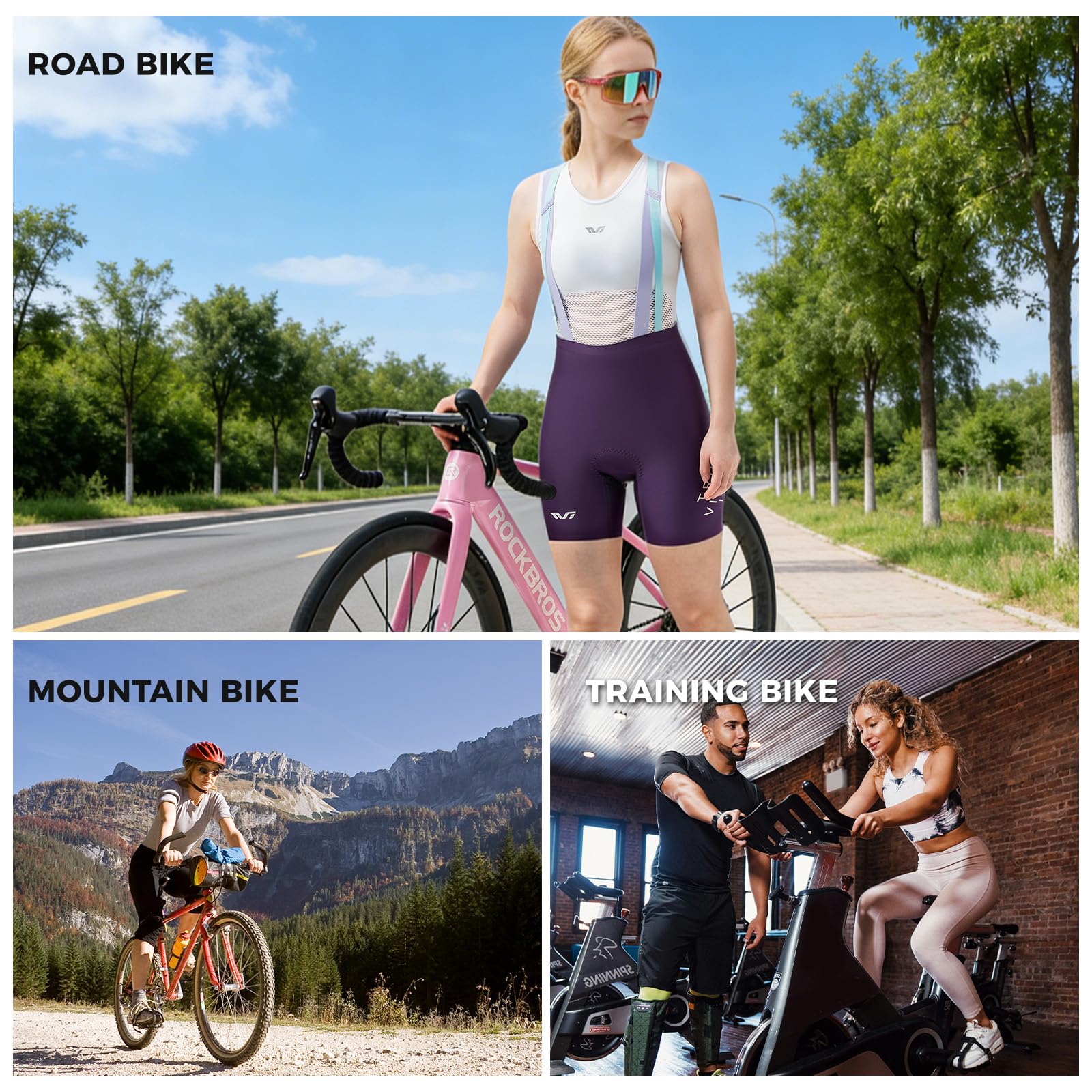 ROCKBROS TVI Culotte Ciclismo Mujer con Tirantes Verano Primavera, Pantalones Cortos Profesional para Bicicleta Carretera Montaña