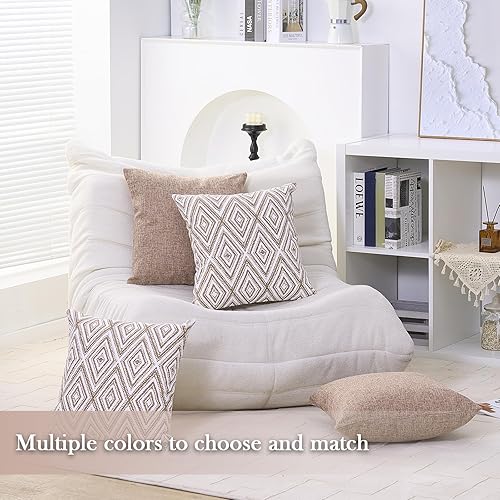 Miniatura 6 de HPUK - Juego de 4 fundas decorativas para almohada, fundas de lino para el sofá de la sala de estar, de 18 x 18 pulgadas, color marrón claro