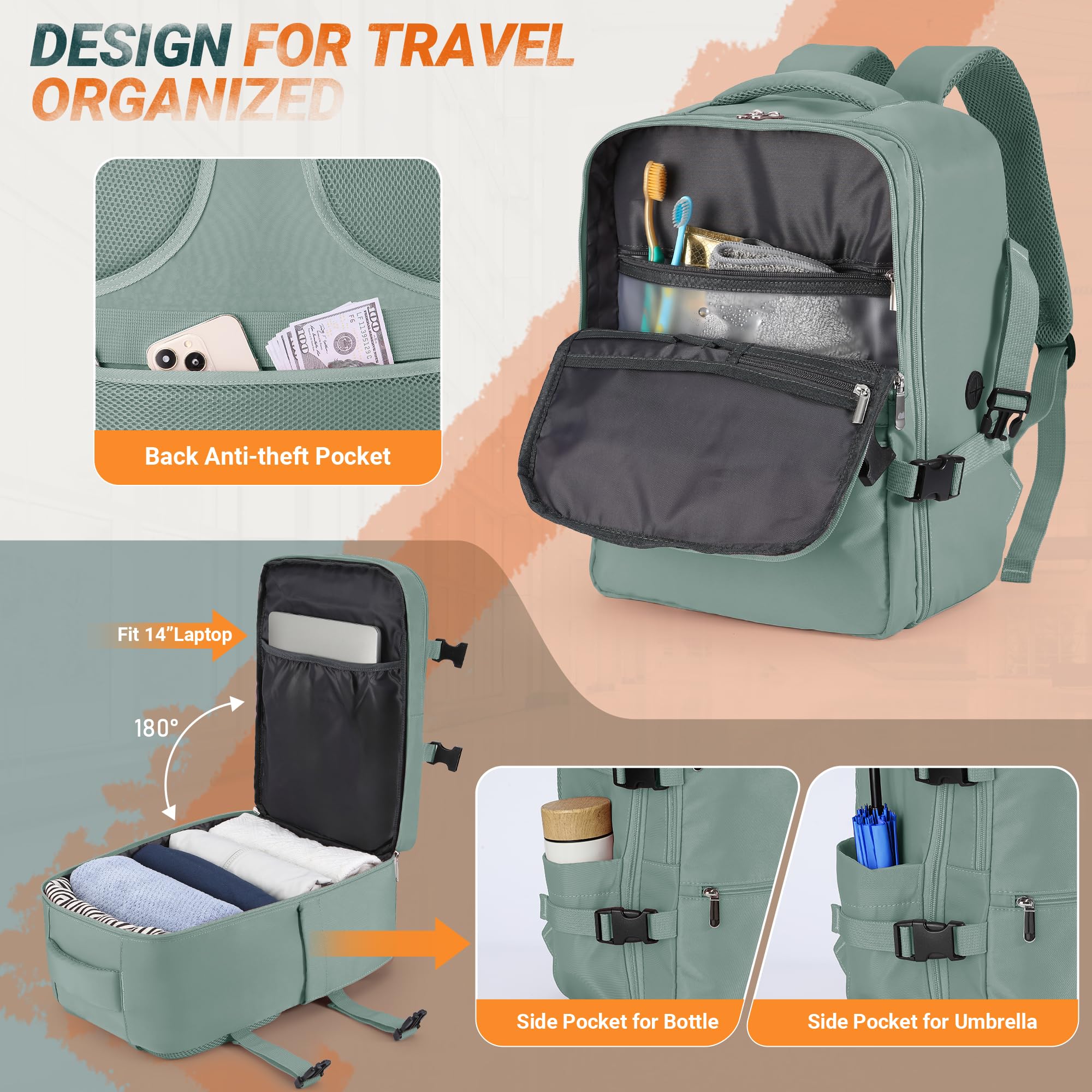 xlodea Bagage Cabine 40x30x20 pour Ryanair Sac à Dos de Voyage Bagage à Main Avion Sac de Voyage 40x30x20 Imperméable Travel Backpack Femme Homme avec Poche Anti-vol, Trou de Charge USB