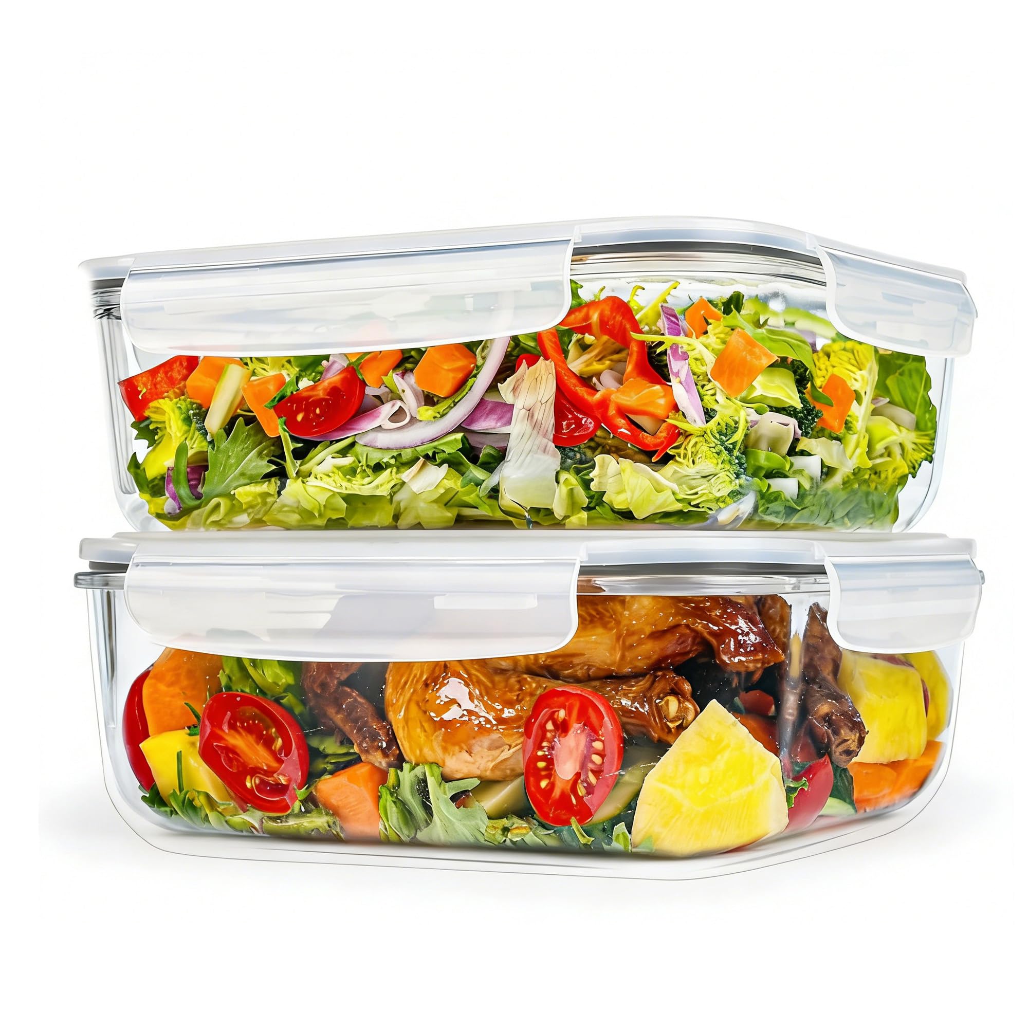 GEHE 2 Pack 2300 ml Große Glasbehälter Sets mit Deckeln, Glas Mahlzeit Vorbereitung Boxen - Speicherung Lebensmittel, Backen, Dicht, Gefrierschrank, Mikrowelle & Ofen Safe