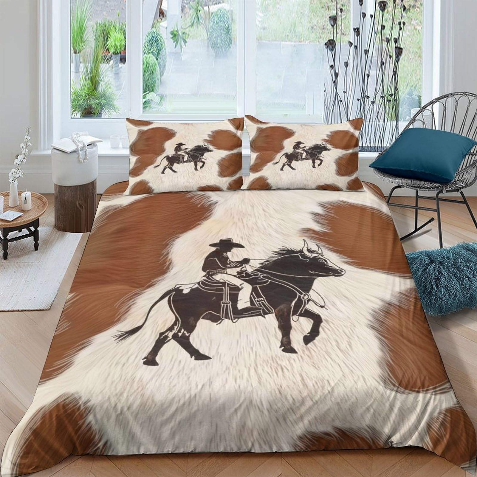 Ctjqhvkz Style-9 3D Printed Cowboy Rodeo Fitted Sheet Microfiber Non-Slip Mattress Cover For Rustic Bedroom Dorm Decor Brown Horse Pattern Single（135X200cm）