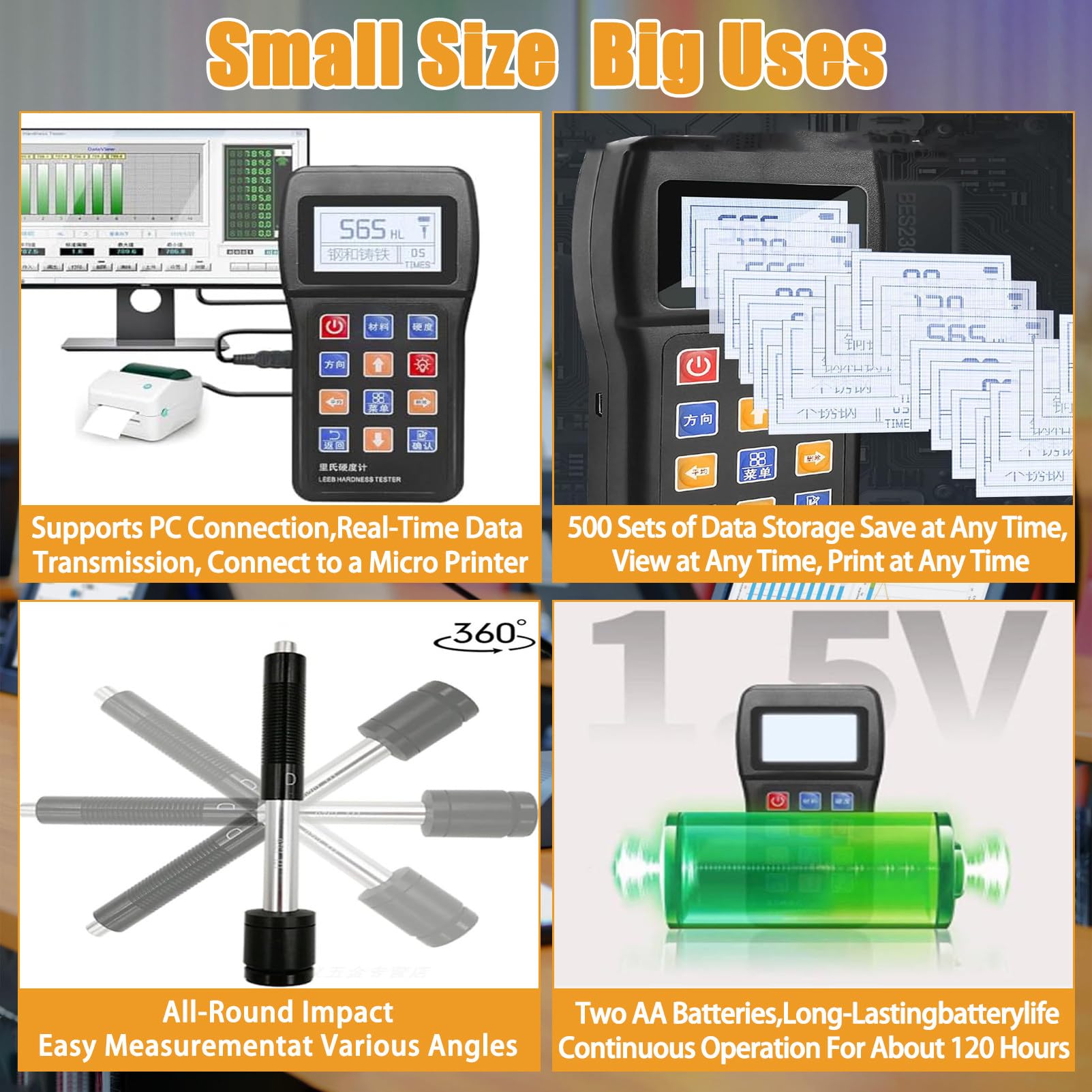 Leeb - Medidor de dureza, durómetro digital de metal con pantalla LCD a color para medición de 360°, para acero, aleación de aluminio, aleación de zinc, cobre